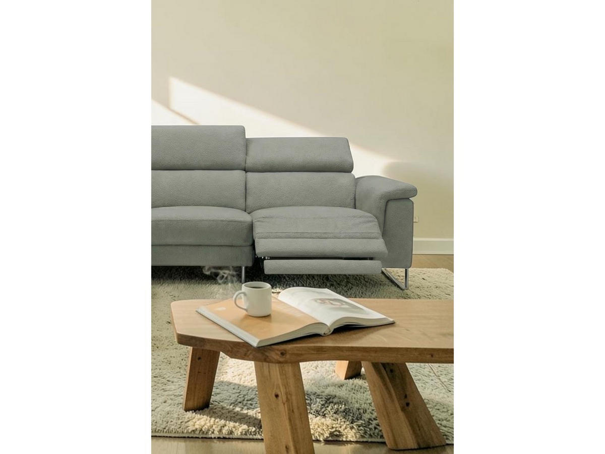 ECKSOFA Antares Echtleder mit 1 x Relaxfunktion Perlgrau - Hellgrau, Leder/Metall (276/224cm)