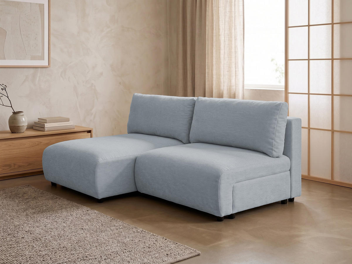 ECKSOFA Sora mit Schlaffunktion, Bettkasten und extra tiefer Komfortzone aus hochwertigem Grau Strukturstoff - Schwarz/Grau, Holz/Kunststoff (140/200cm) - S-Style