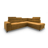 ECKSOFA ALVORO R-S Gelb Velours-Stoff mit Schlaffunktion - Gelb, Holz (253/190cm) - MASSENO
