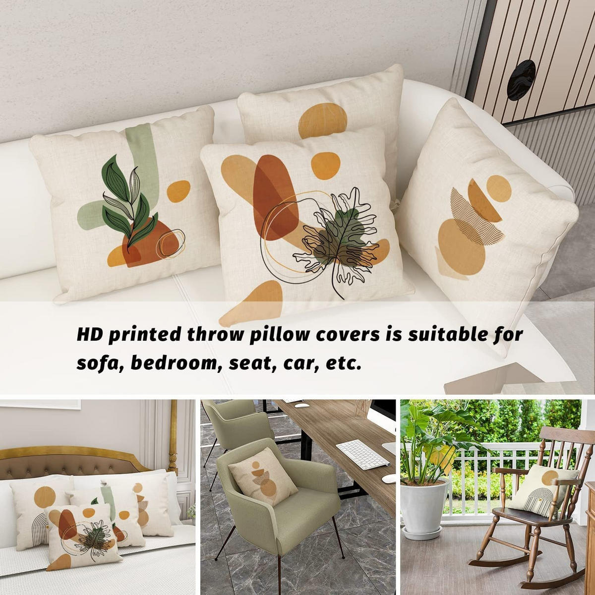 KISSENHÜLLE 4er Set, Abstrakt Sonne Natur, Boho, Leinen, 45x45cm - Beige, Textil (45/45cm) - Authentics