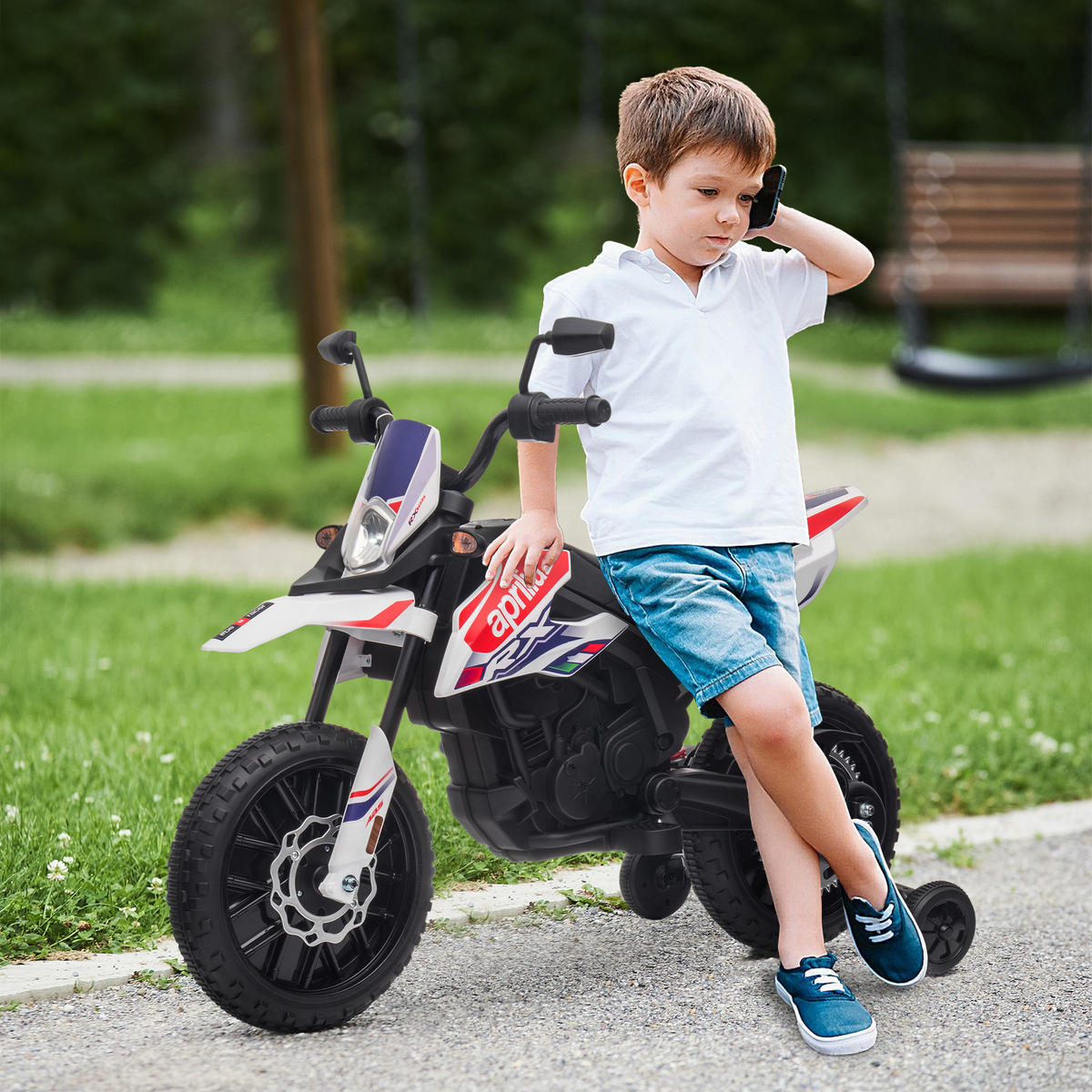 KINDER ELEKTRO-MOTORRAD, Kunststoff, Metall, 106,5L x 56B x 80H cm - Weiß, Metall (106.5/56/80cm) - AIYAPLAY