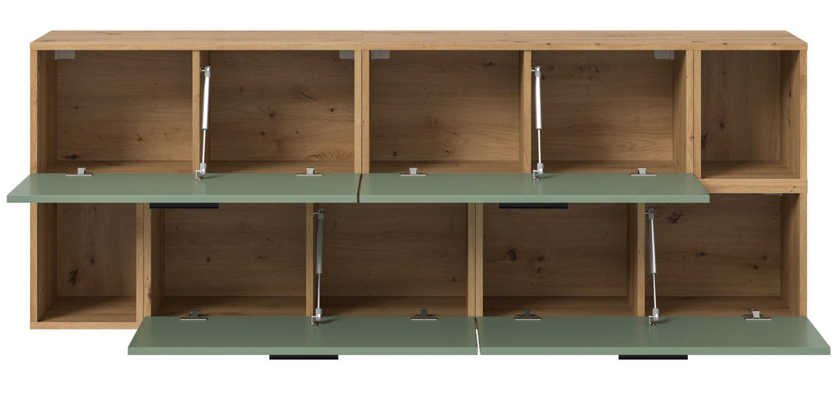 SIDEBOARD grün, Eiche Artisan 176 cm, Kommode hängend / stehend - Schwarz/Eiche Artisan, Holzwerkstoff/Kunststoff (176/65/34cm) - Inn.Furn