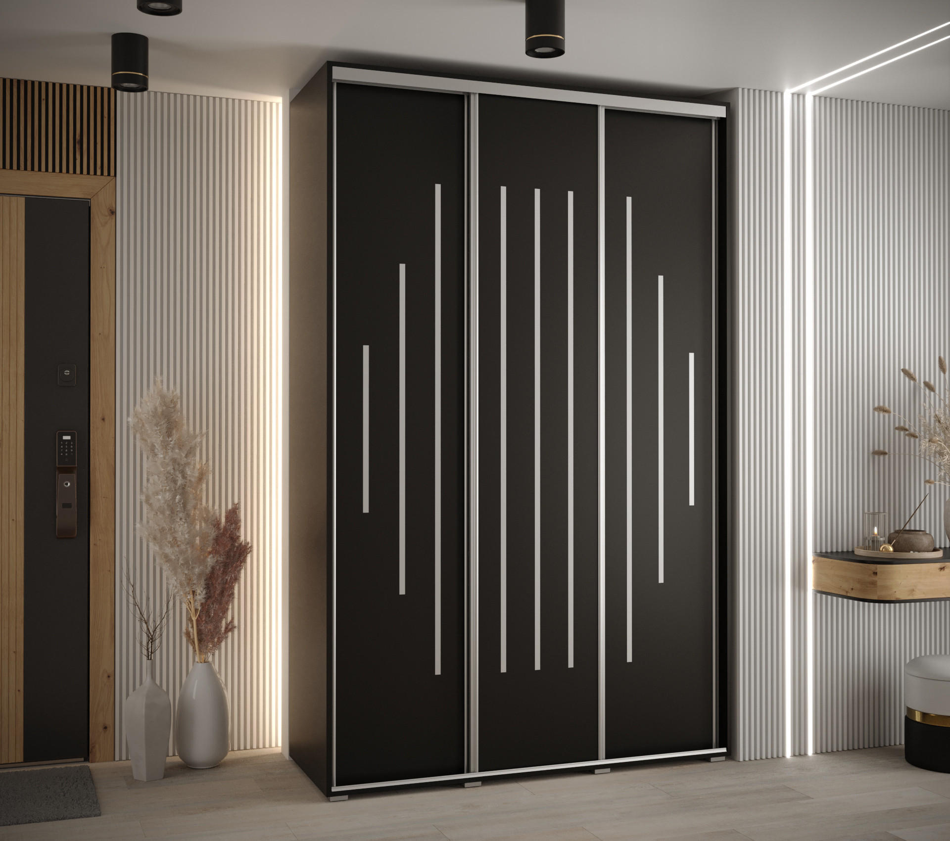 SCHWEBETÜRENSCHRANK 235,2/160/60 3-türig - Silberfarben/Schwarz, Holz/Metall (160/235/60cm) - Abiks Möbel