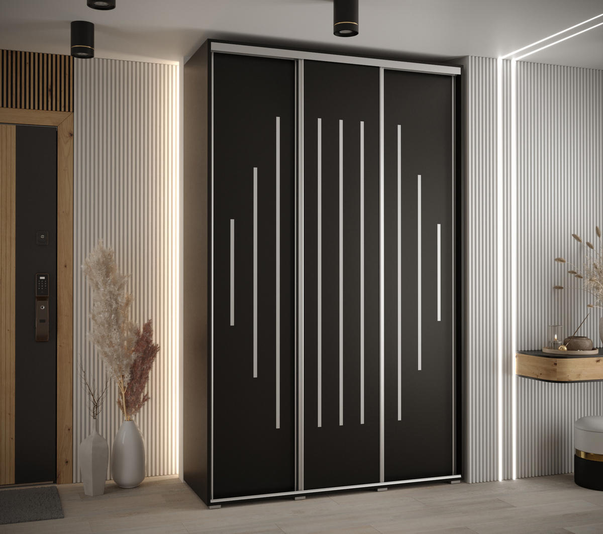 SCHWEBETÜRENSCHRANK 235,2/160/60 3-türig - Silberfarben/Schwarz, Holz/Metall (160/235/60cm) - Abiks Möbel