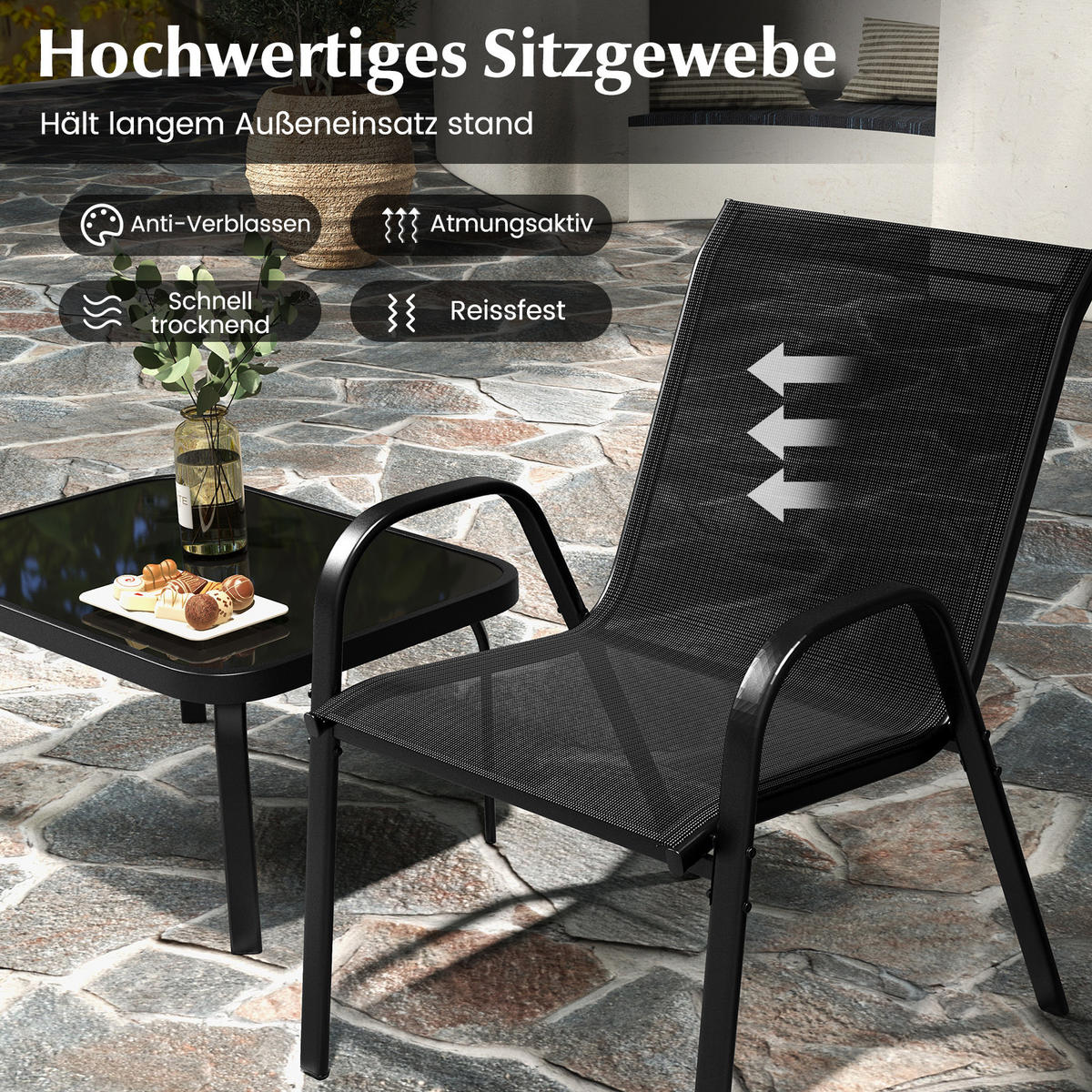 GARTENMÖBEL Set Schwarz(4-teilig) - Schwarz, Metall - COSTWAY