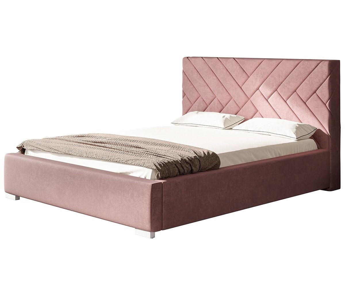 POLSTERBETT Monaco mit Kopfteil, 160x200 cm, Doppelbett mit Bettkasten und Lattenrost aus Holz, Velourstoff Rosa - Pink, Holz/Textil (160/200cm) - Alpi-Möbel