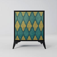 SIDEBOARD POLYGONS, Schwarz, 57,5x42x70,5 cm, Schwarze Metall-Sternfüße - Multicolor/Schwarz, Holzwerkstoff/Metall (57.5/70.5/42cm) - SpaceRebels