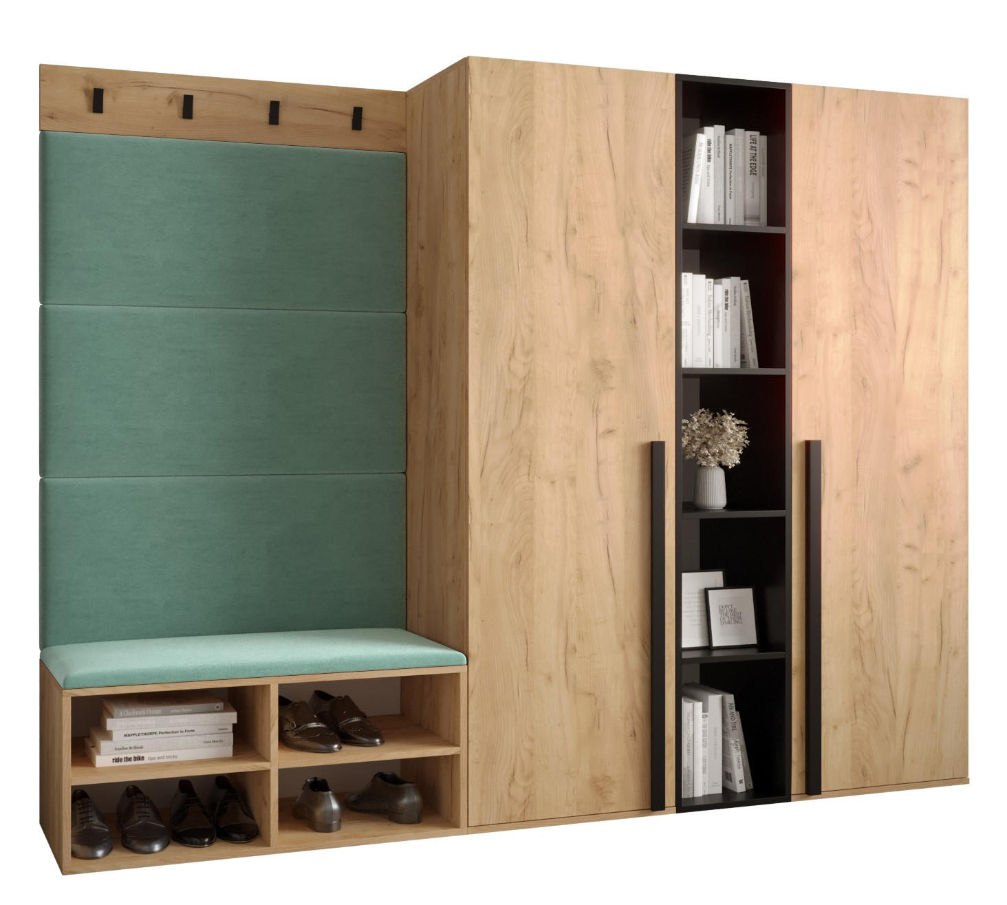 GARDEROBEN-SET 214/184/42 - Eichefarben/Schwarz, Holz/Kunststoff (214/184/42cm) - MÖBEL KRYSPOL