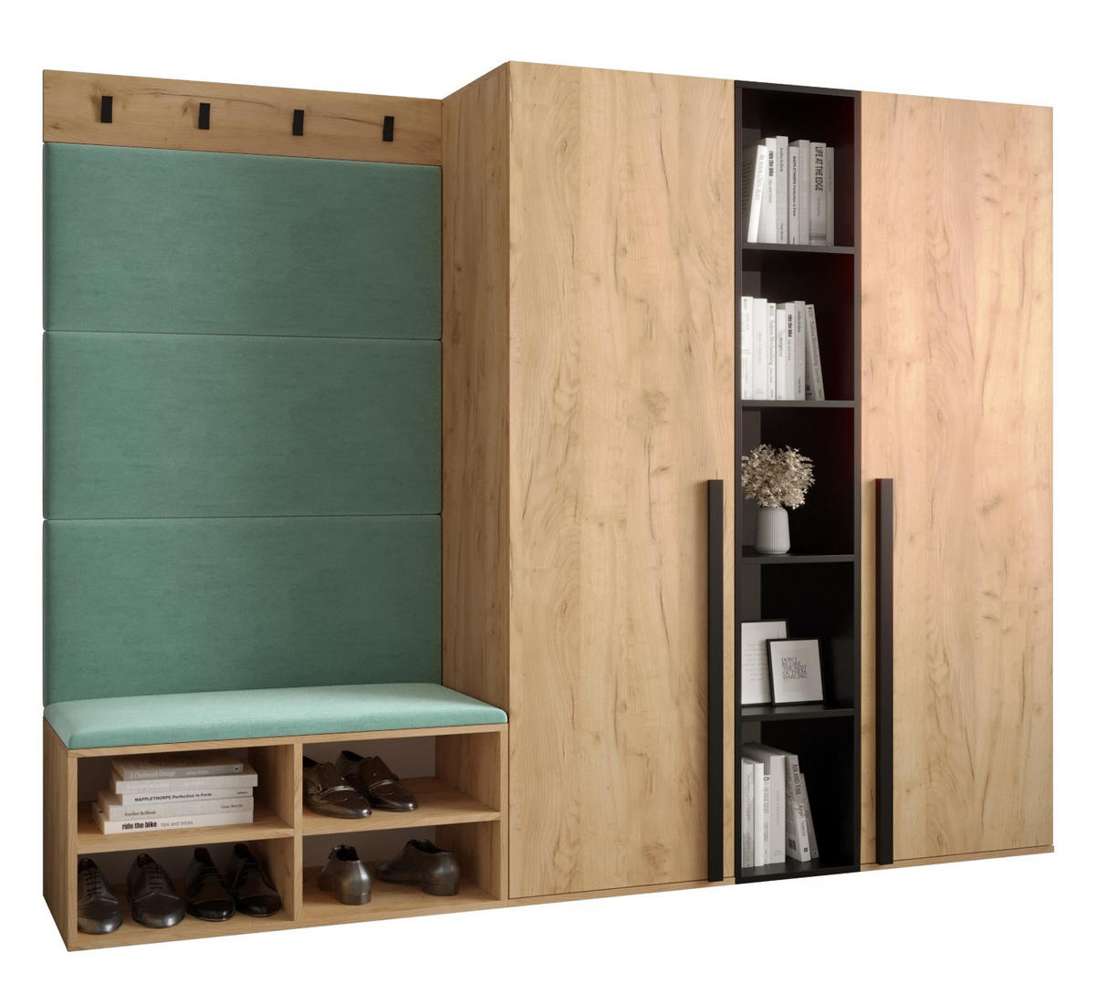 GARDEROBEN-SET 214/184/42 - Eichefarben/Schwarz, Holz/Kunststoff (214/184/42cm) - MÖBEL KRYSPOL