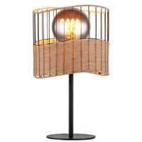 LED TISCHLEUCHTE Metall Schwarz Holzgeflecht - Schwarz, Holz (25/25/42cm)