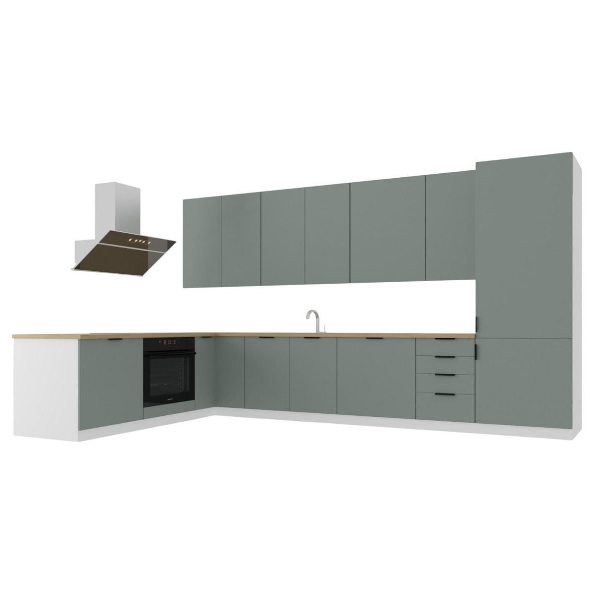 WINCKELKÜCHE 330 × 210 cm Sorento K52-M330 in Grün / Weiß - Weiß/Grün, Holz/Metall (330/212/210cm)