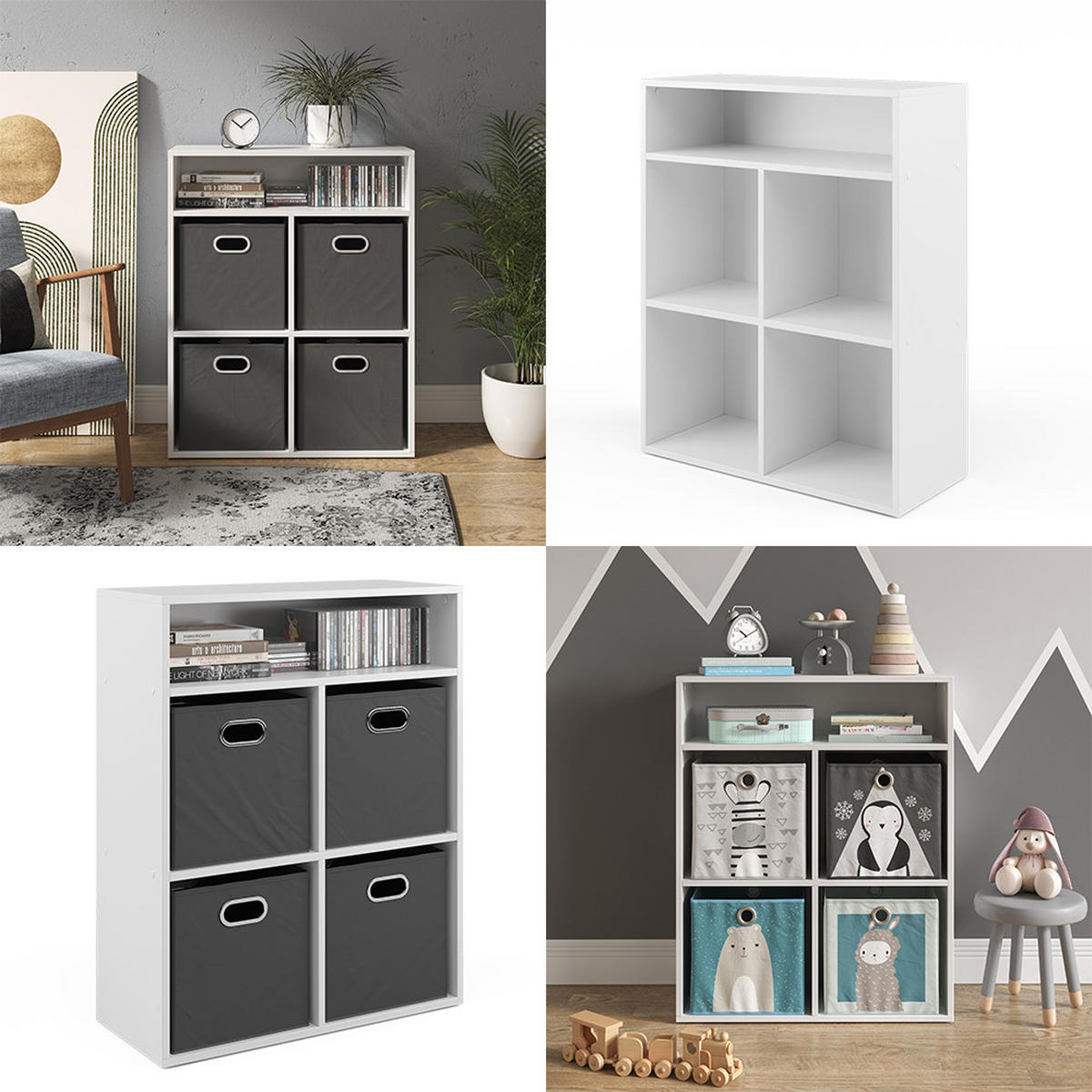 BÜCHERREGAL Weiß 72 x 90.2 cm mit 4 Faltboxen - Weiß, Holzwerkstoff (72/90.2/30.6cm) - Vicco
