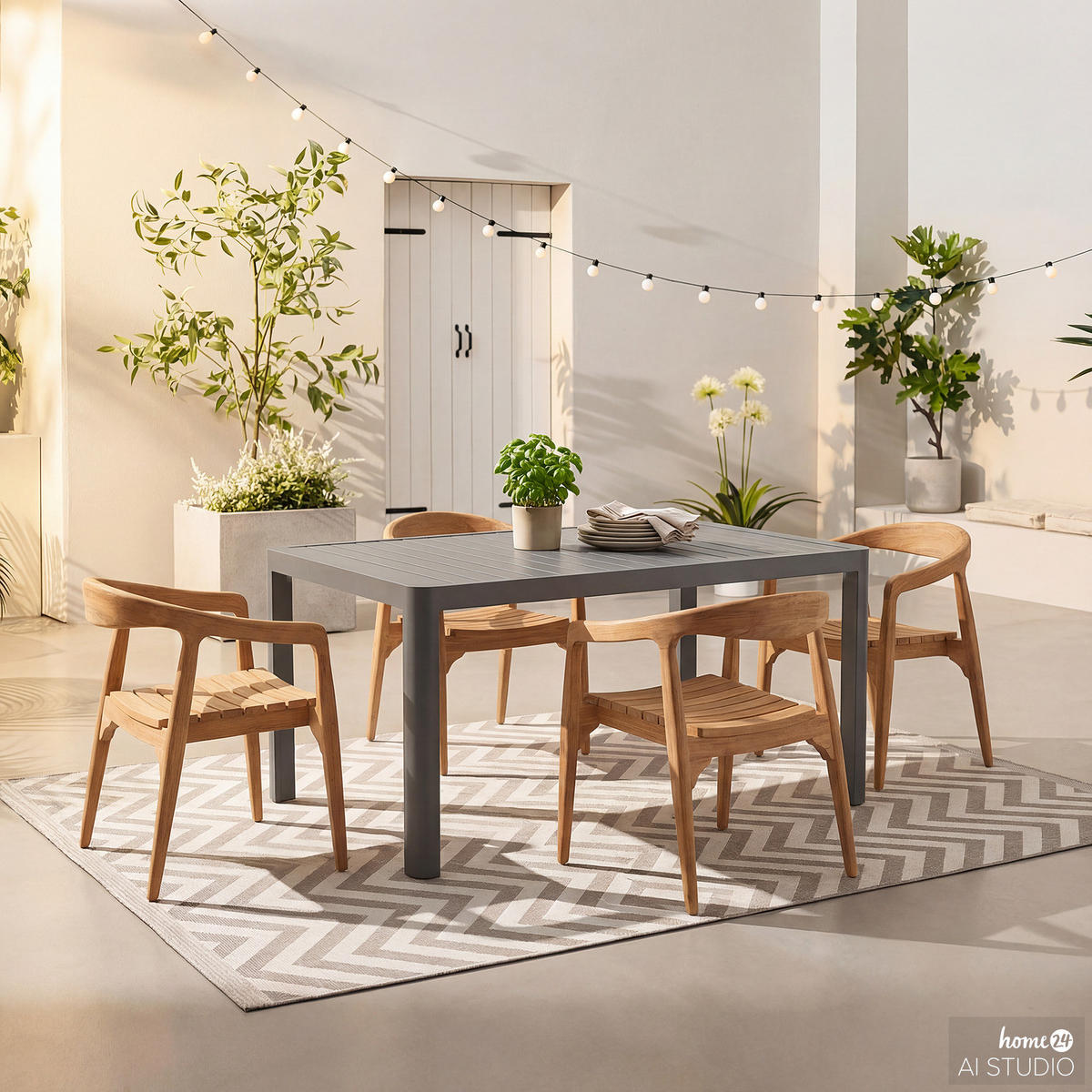 GARTENESSGRUPPE - 5-teilig - Teak massiv / Aluminium - Braun / Anthrazit - Anthrazit, Holz/Metall - home24