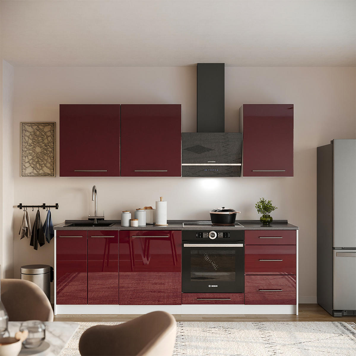 SKŘÍŇKA POD DŘEZ Fame-Line, Bordó červená vysoký lesk/Bílá, 60 cm - bílá/bordeaux, kompozitní dřevo (60/82/60cm) - Vicco