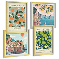 BILDER SET 4er Set - 50x50 cm & 40x60 cm Goldrahmen - Vintage-Poster mit Fruchtmustern - Goldfarben, Kunststoff (50/50cm) - TULUP