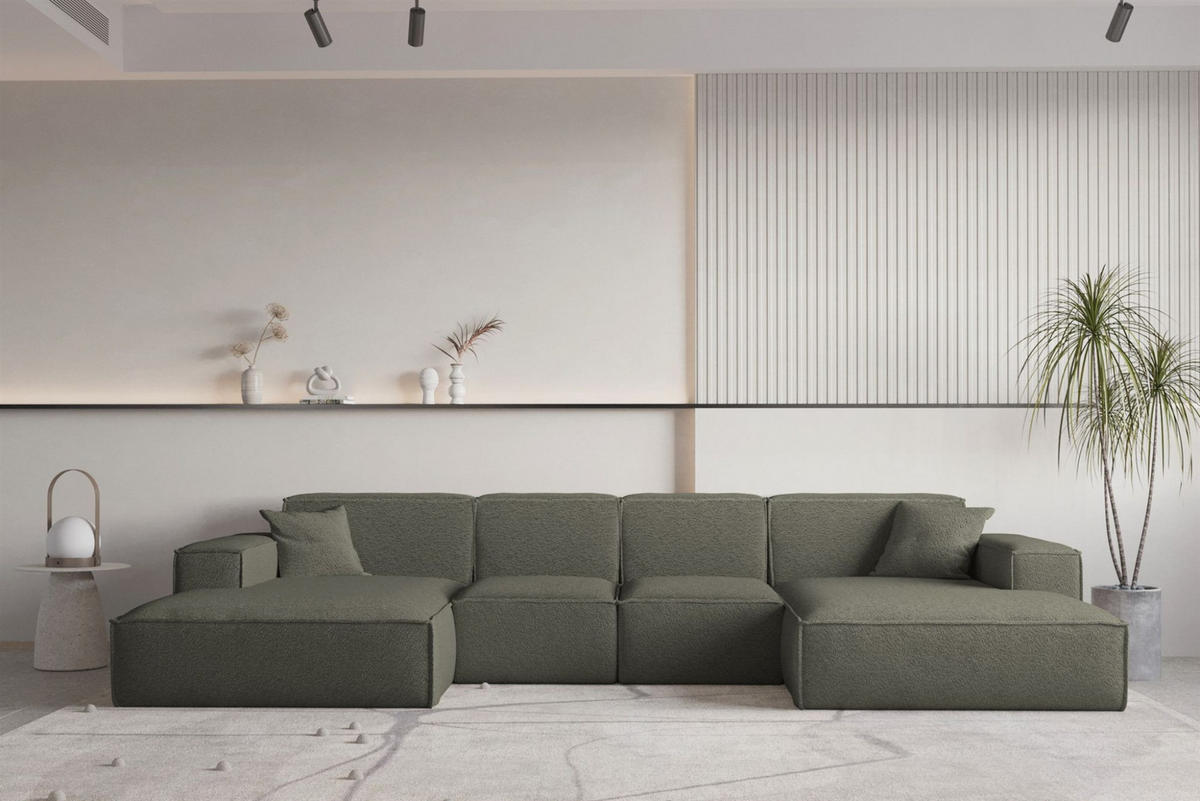 WOHNLANDSCHAFT Celes Premium Xs Bukla - Jadegrün, Holzwerkstoff/Textil (342/73/165cm) - Fun Möbel