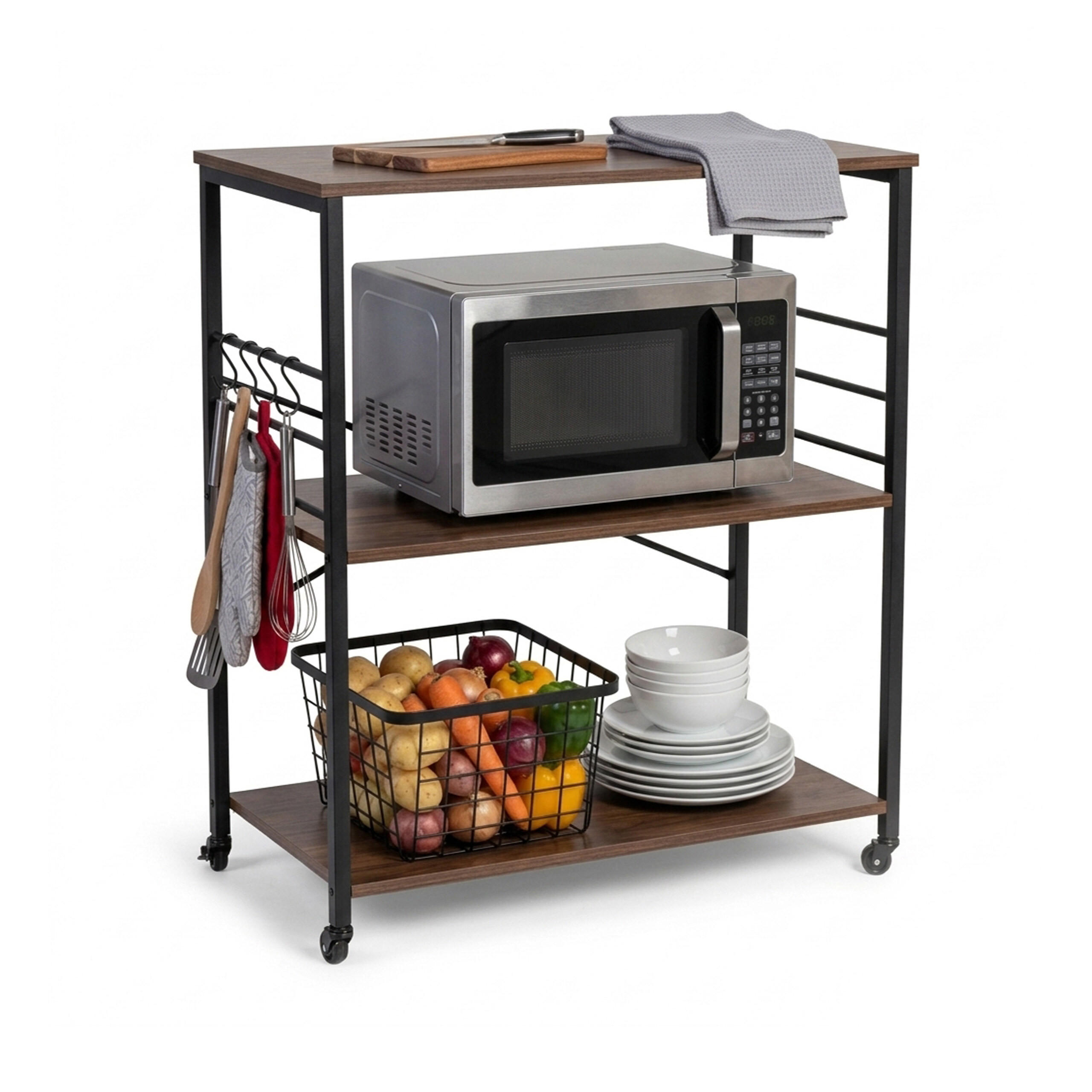 VOZIČEK za postrežbo - večbarvno, kovina/leseni material (80/89/40cm) - Relaxdays