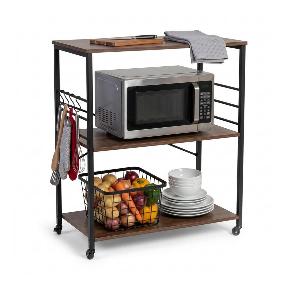 VOZIČEK za postrežbo - večbarvno, kovina/leseni material (80/89/40cm) - Relaxdays