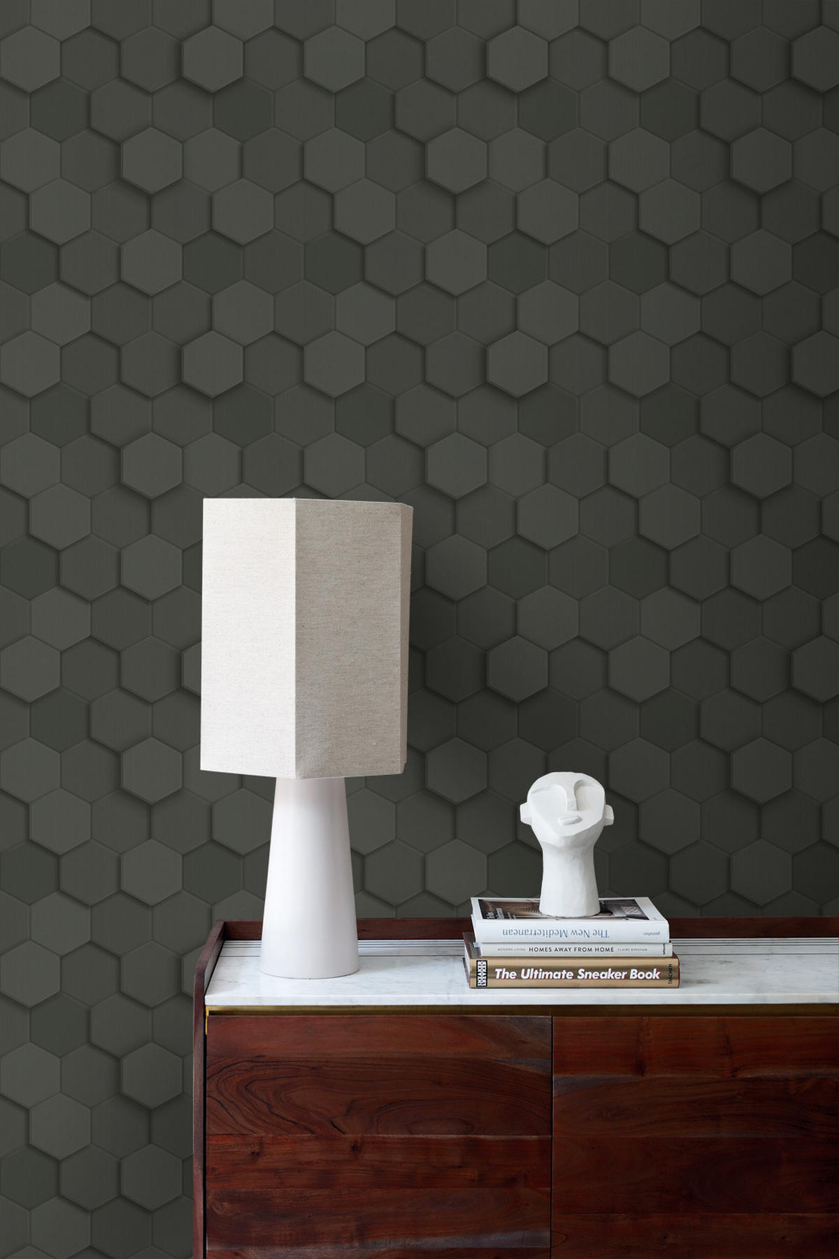 TAPETE 3D Wabenmuster 53 cm x 10.05 m - Schwarz, Papier (53/1000cm) - Origin Wallcoverings