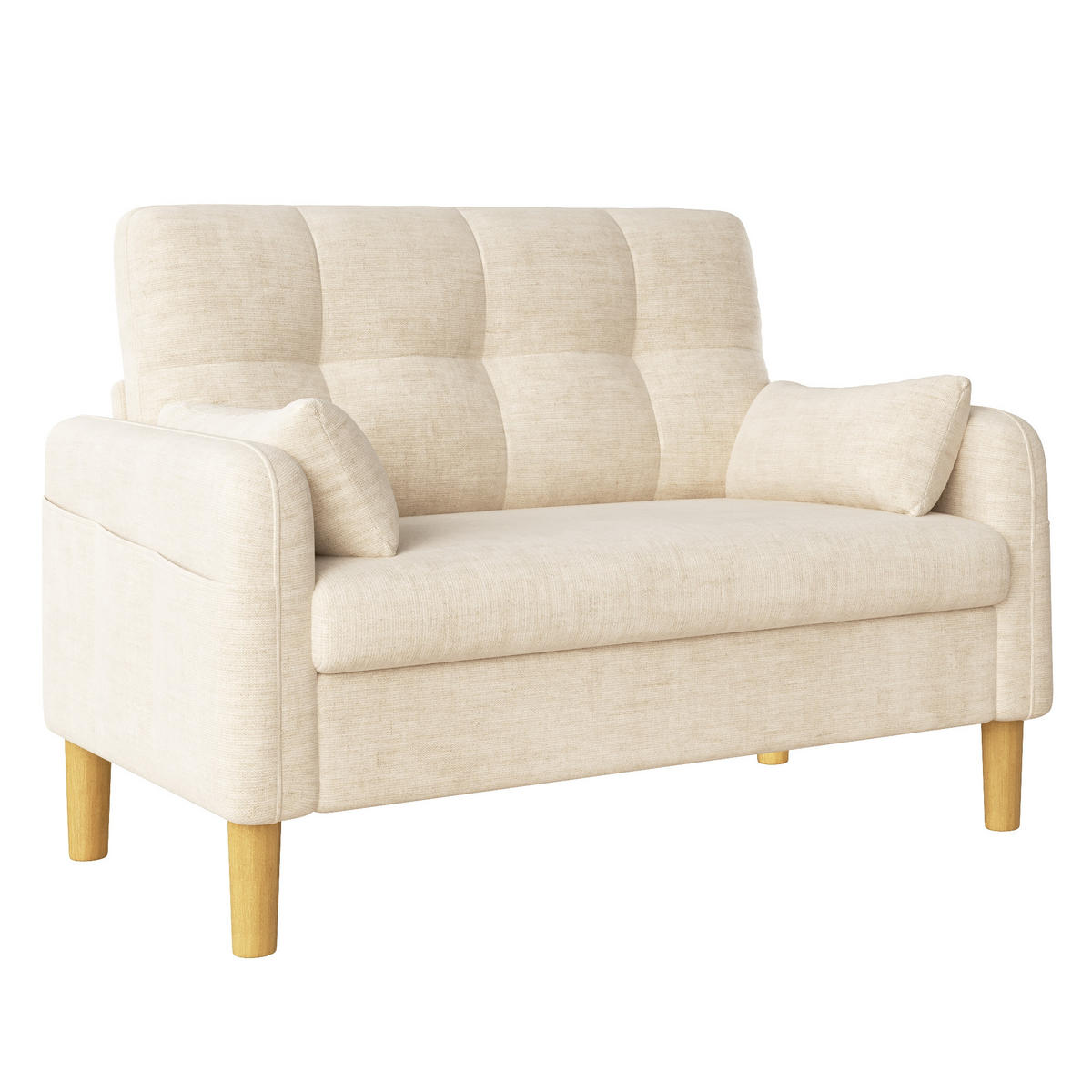 SOFA 2-Sitzer, Beige, Chenille, 2 Kissen, Seitentasche - Beige, Textil (78/85/119cm)