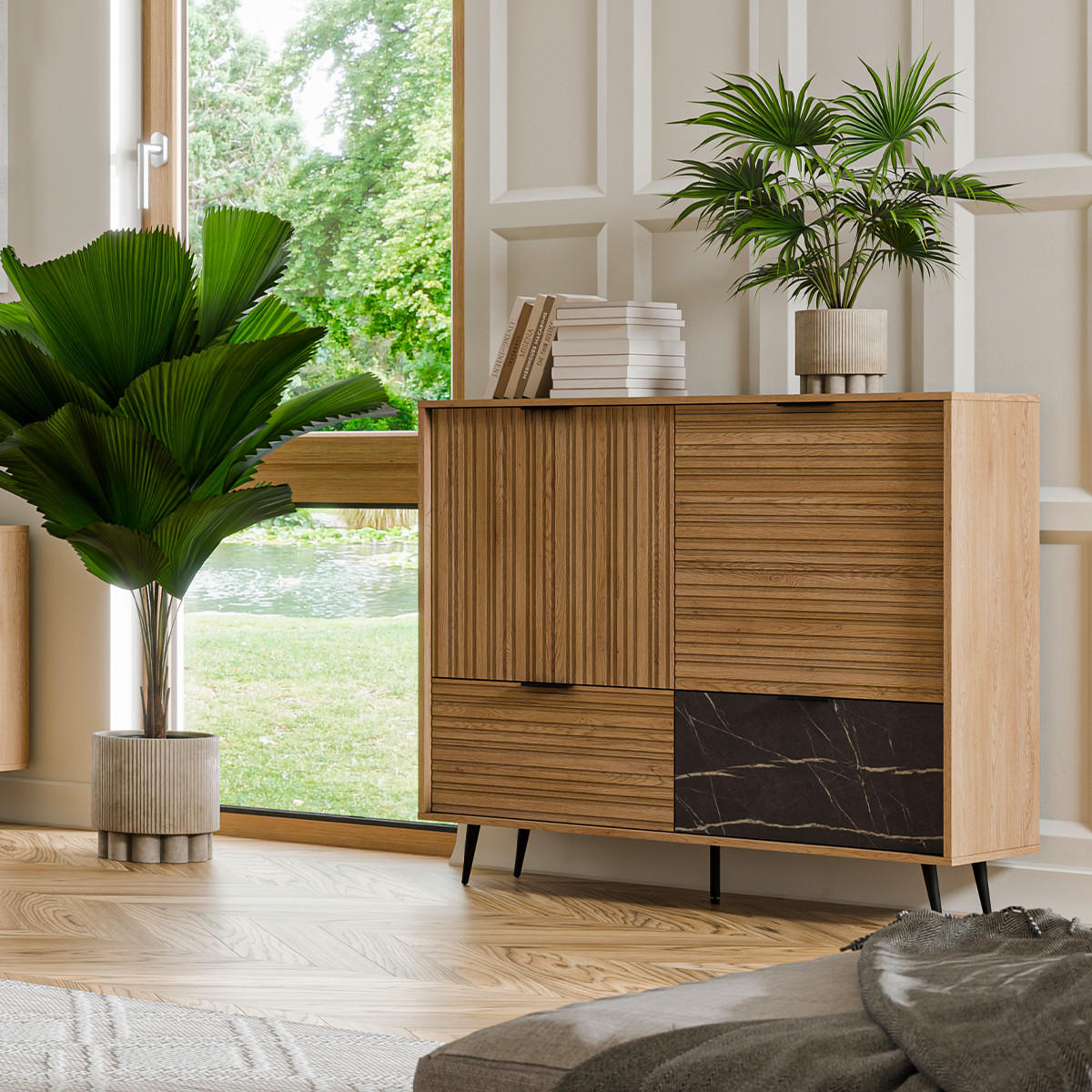 SIDEBOARD Luka Holz und Schwarz - Schwarz, Holzwerkstoff (121.4/110.8/40cm) - Petits-meubles