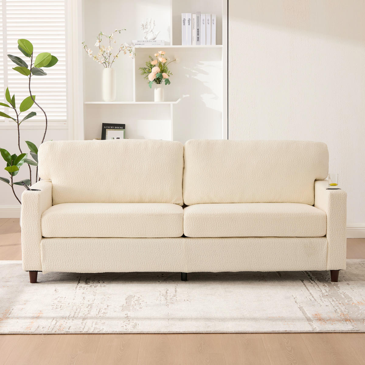ZWEISITZER Sofa Chenille mit USB-Anschluss und LED-Licht 203/77,5/86 cm Beige - Beige, Textil (77.5/86/203cm) - Redom