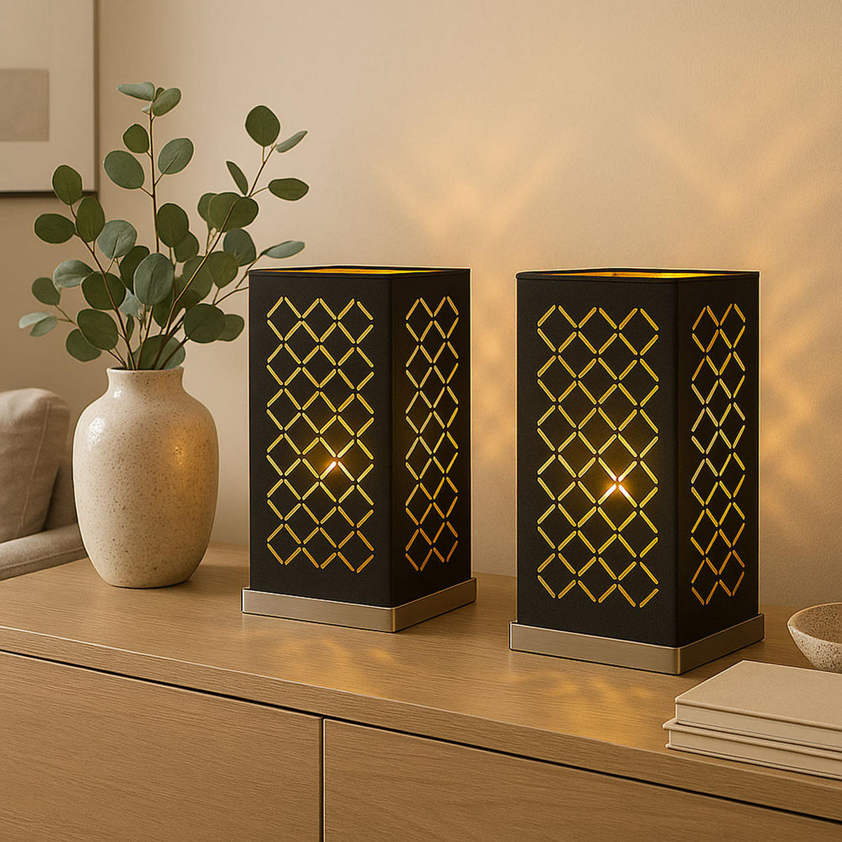 LED TISCHLEUCHTE CLARKE Schwarz Gold - Schwarz, Textil (11/11/25cm)