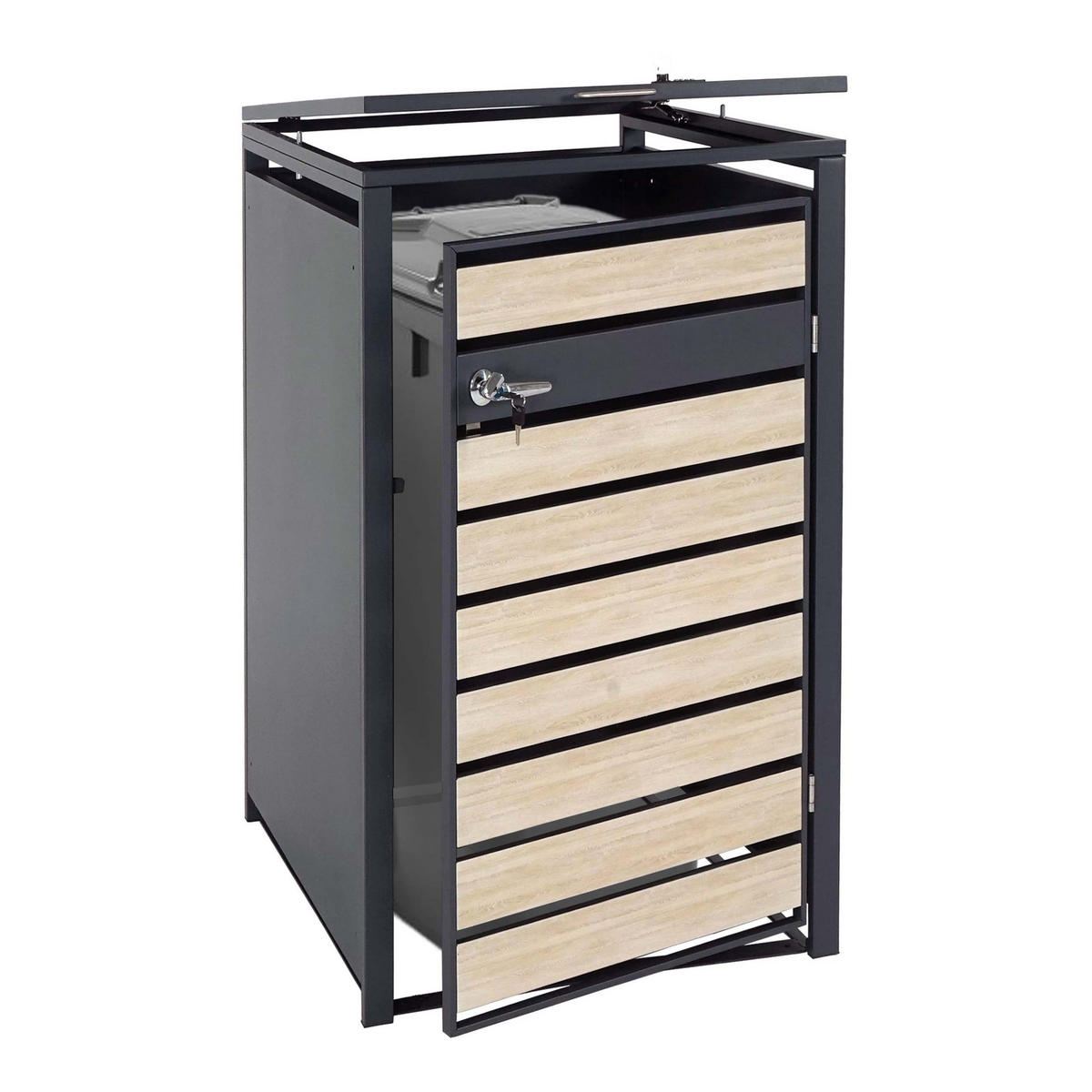 MÜLLTONNENBOX 1er 117x68x80cm Anthrazit Buche-Holzoptik Hellbraun - Hellbraun, Metall (68/117/80cm) - PROREGAL