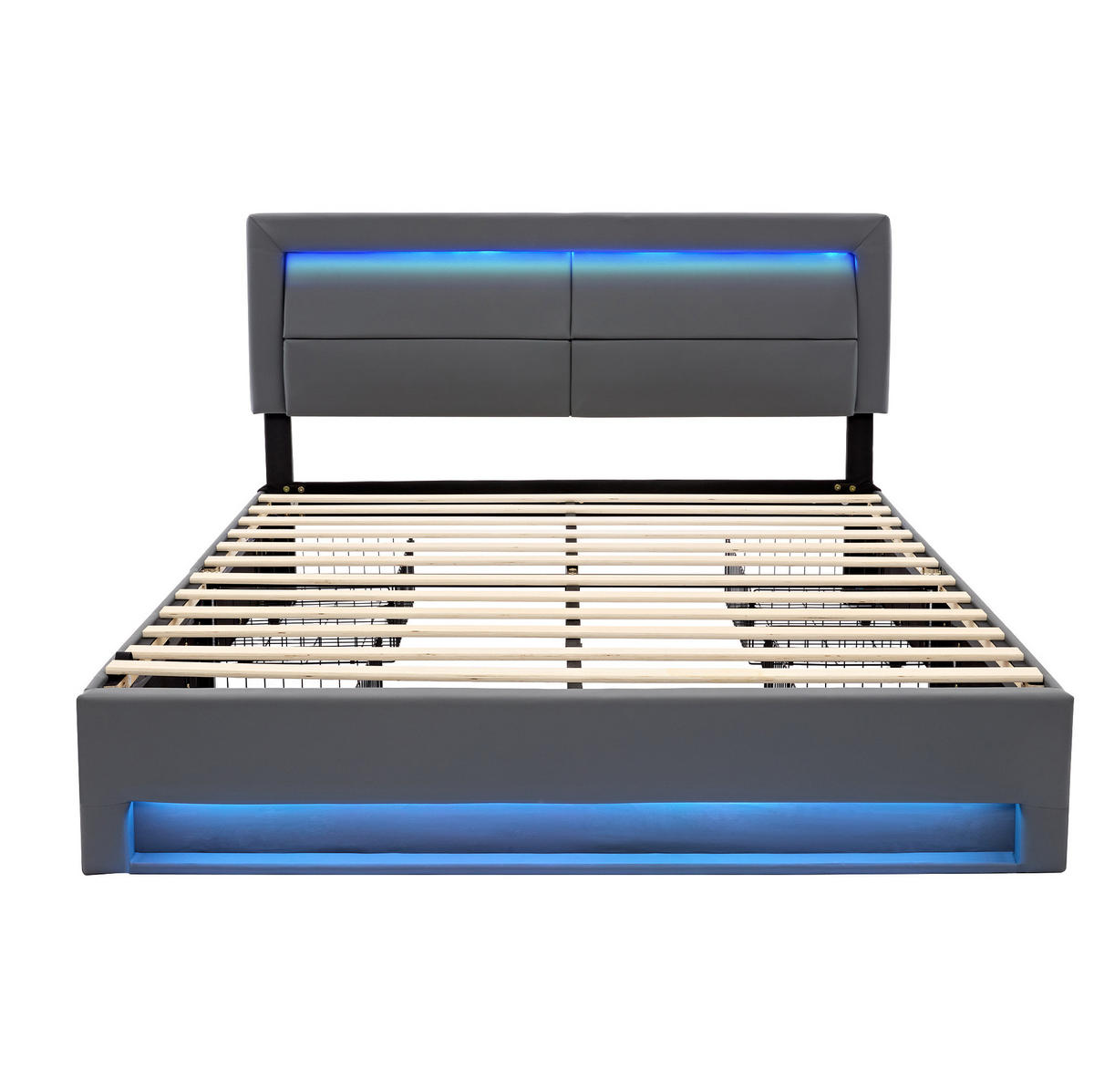 ČALÚNENÁ posteľ 140/190 cm, PU, sivá, s USB, LED osvetlením a úložnými zásuvkami - sivá, plast (140/190cm) - BEAOK