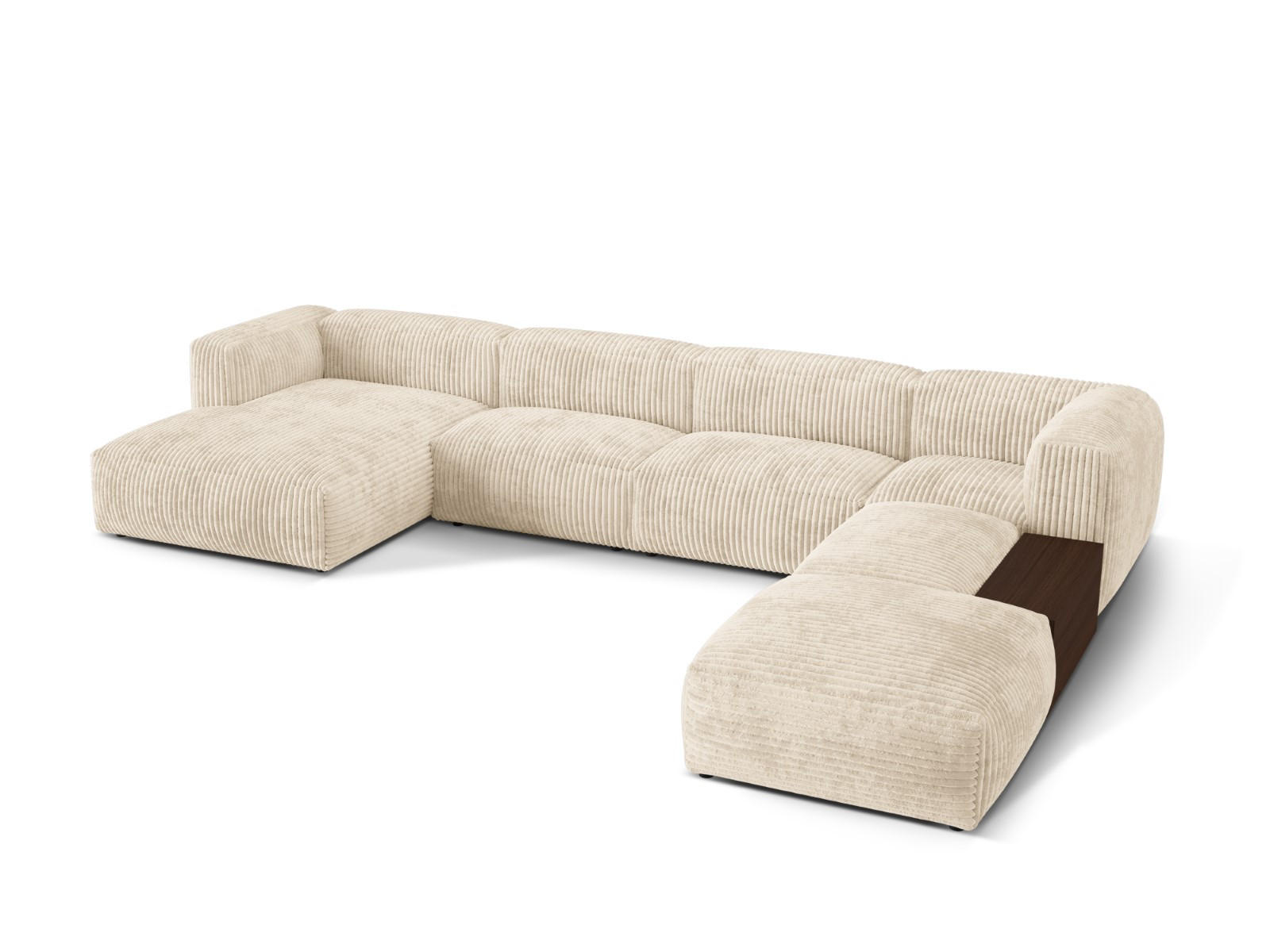 PANORAMASOFA modular rechts Martina aus Cord leichtes beige 5 Sitzplätze - Creme, Textil (406/75/280cm) - Micadoni