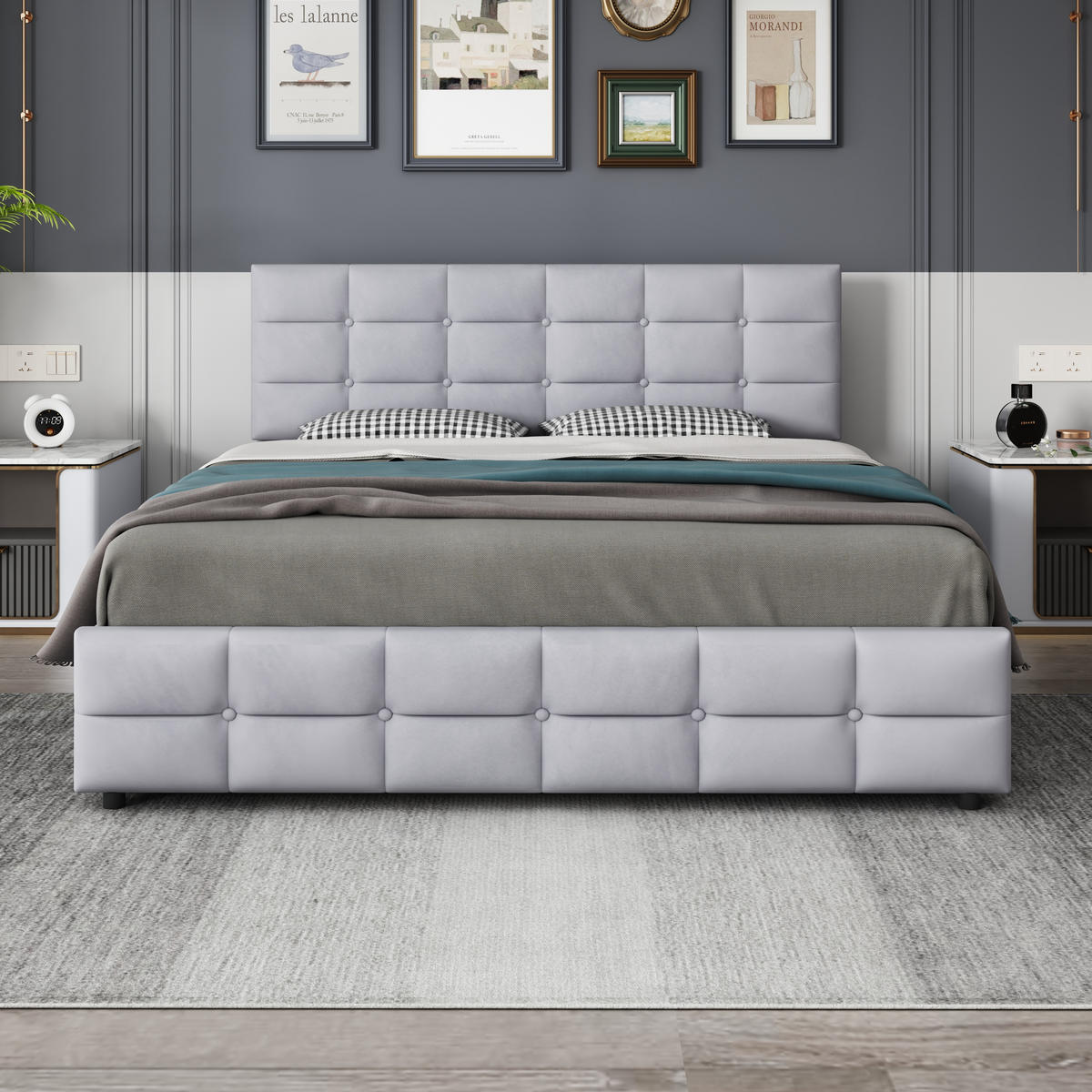 POLSTERBETT 180/200 cm grau mit 4 Schubladen und Lattenrost - Grau, Textil (180/200cm) - OKWISH