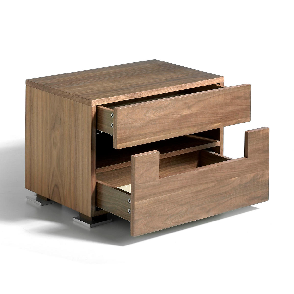 NACHTTISCH Nussbaum und polierter Stahl mit Innenbeleuchtung - Edelstahlfarben/Silberfarben, Holzwerkstoff/Metall (58/41/38cm) - ANGEL CERDA