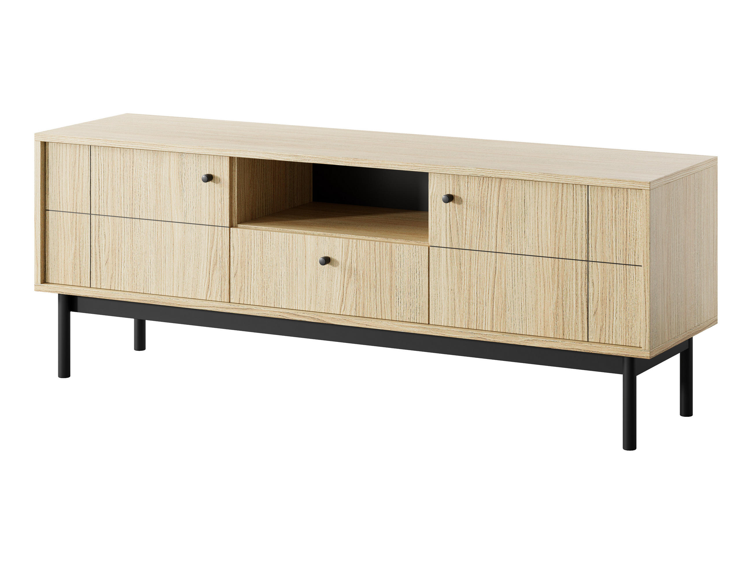 TV-STÄNDER: Farbe Linea Eiche, schwarze Beine, 153,5 x 56,5 x 39 cm - Eichefarben, Holzwerkstoff (153.5/56.5/39cm) - 3XE LIVING