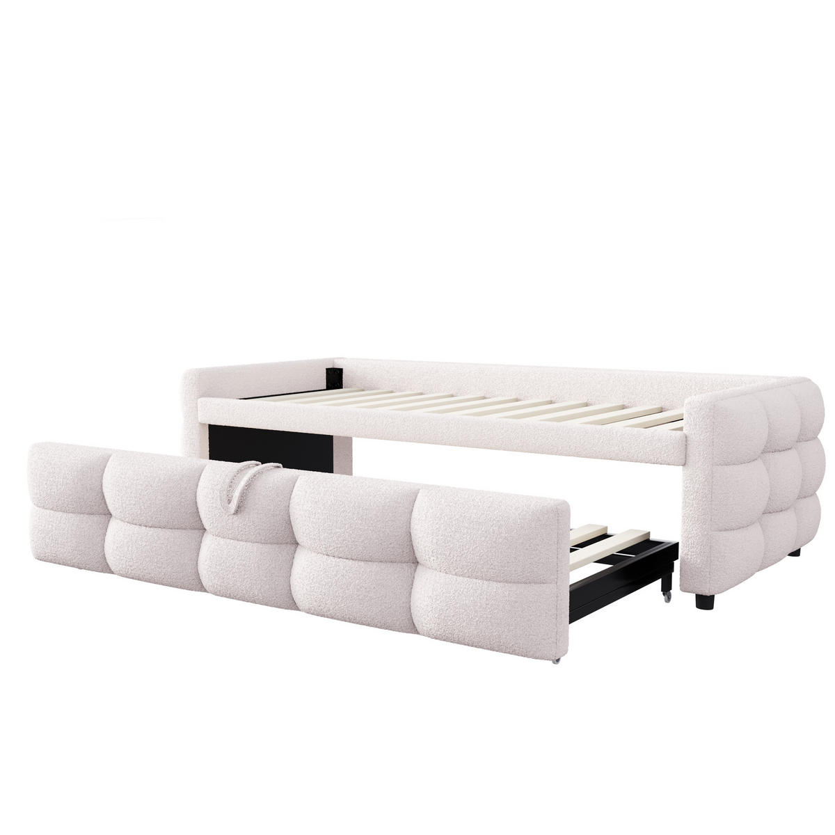 POLSTERBETT 90/190 cm & 180/190 cm in Beige Samt mit Ausziehfunktion und Lattenrost - Beige, Holzwerkstoff/Textil (90/190cm) - STILVORA
