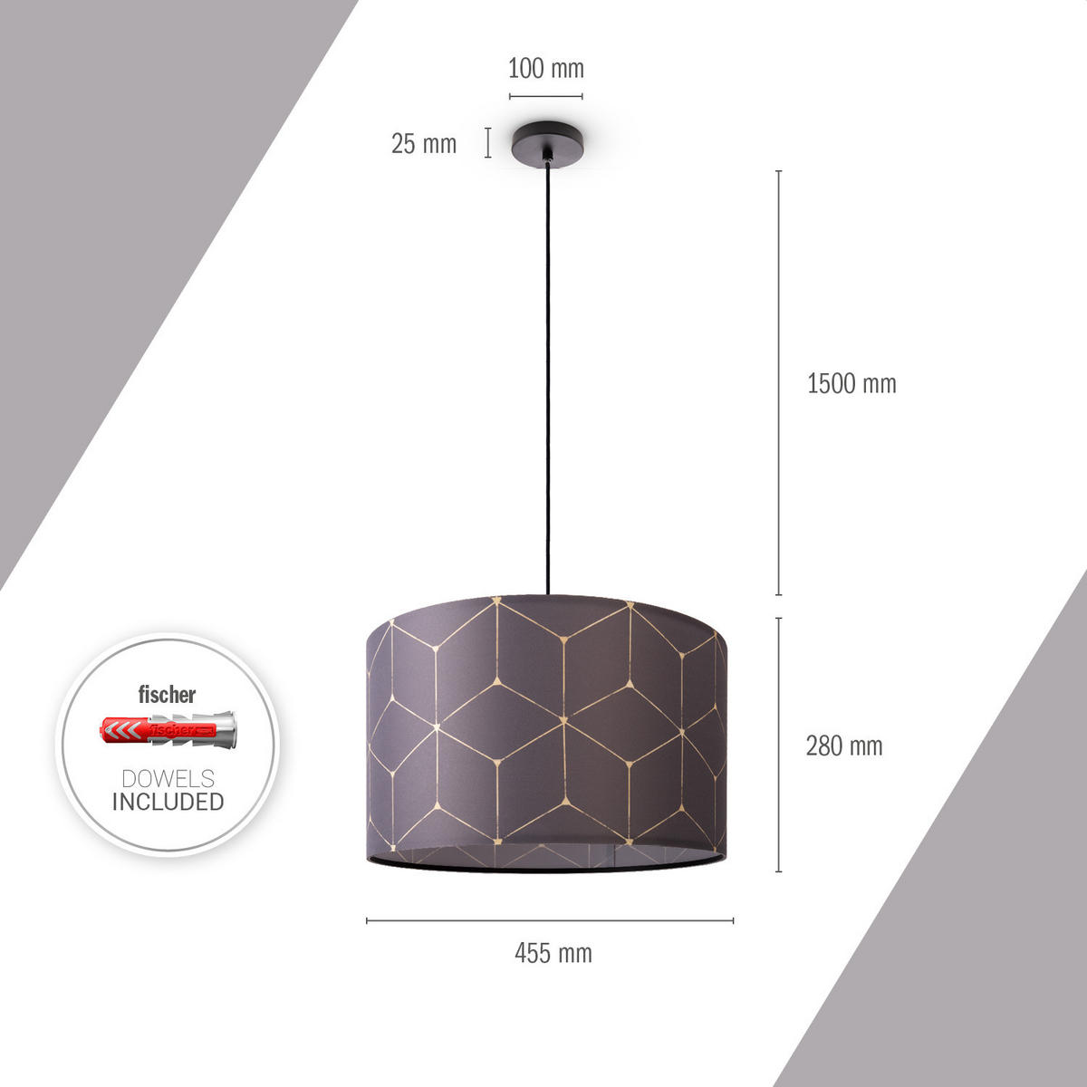 PENDELLEUCHTE Hugo Pd1 Cub 010 - Schwarz, Metall (45.5/45.5/27cm) - Paco Home