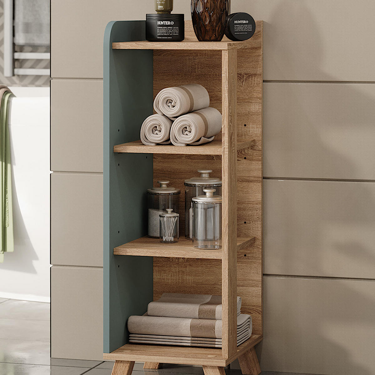 MIDISCHRANK Karen Sonoma/Blau 30 x 90 cm mit 4 Ablagen - Dunkelblau/Sonoma Eiche, Holzwerkstoff (30/90/35cm) - Vicco