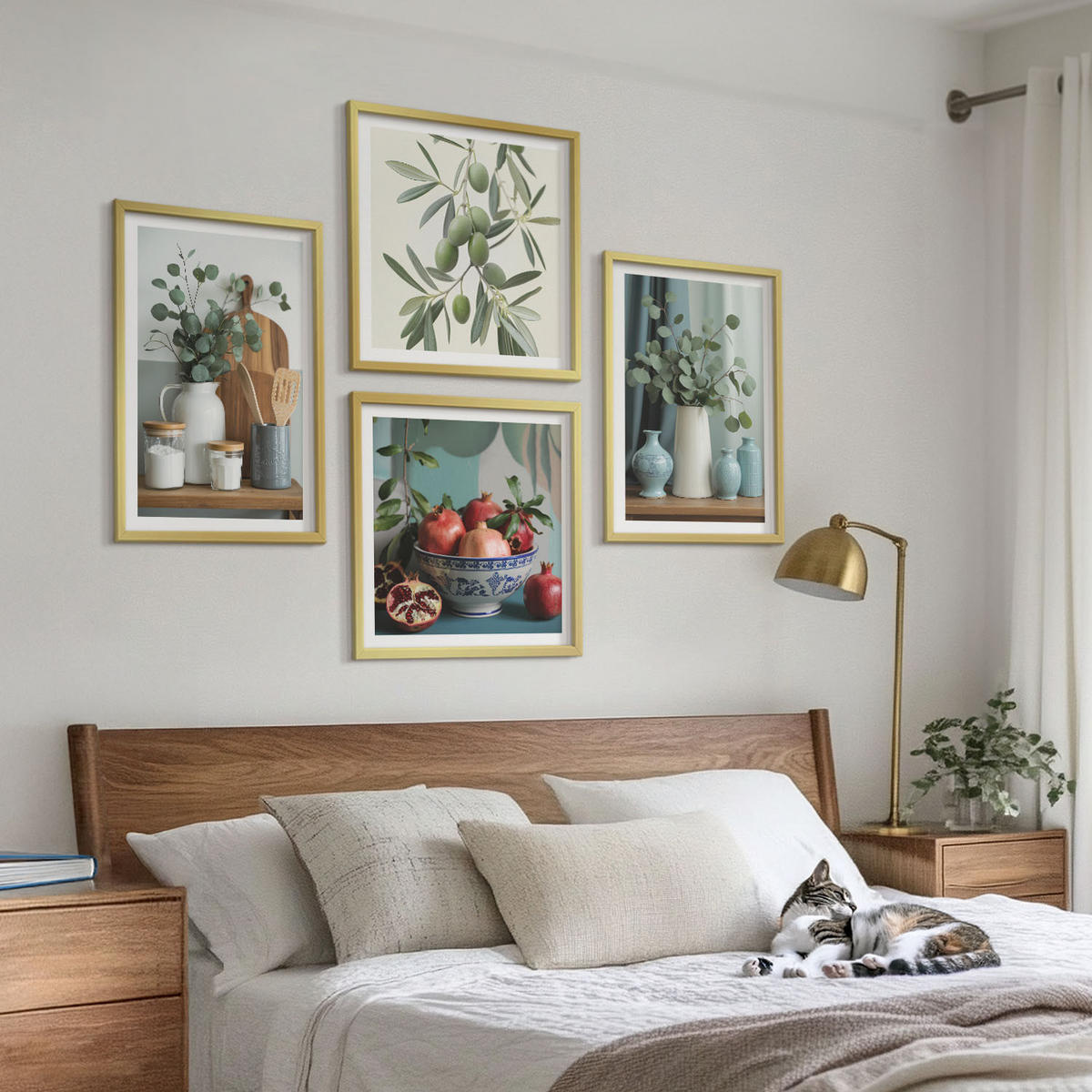 BILDER SET 4er Set - 50x50 cm & 40x60 cm Goldrahmen - Grüne Oliven, Eukalyptus - Goldfarben, Kunststoff (50/50cm) - TULUP