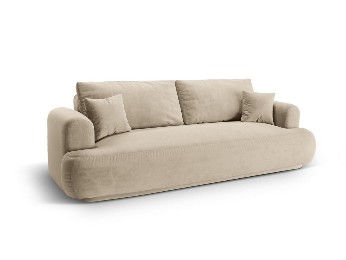 SOFA ausklappbar mit Bettkasten Ella aus Samt leichtes beige 3 Sitzplätze - Creme, Textil (271/94/108cm) - Micadoni