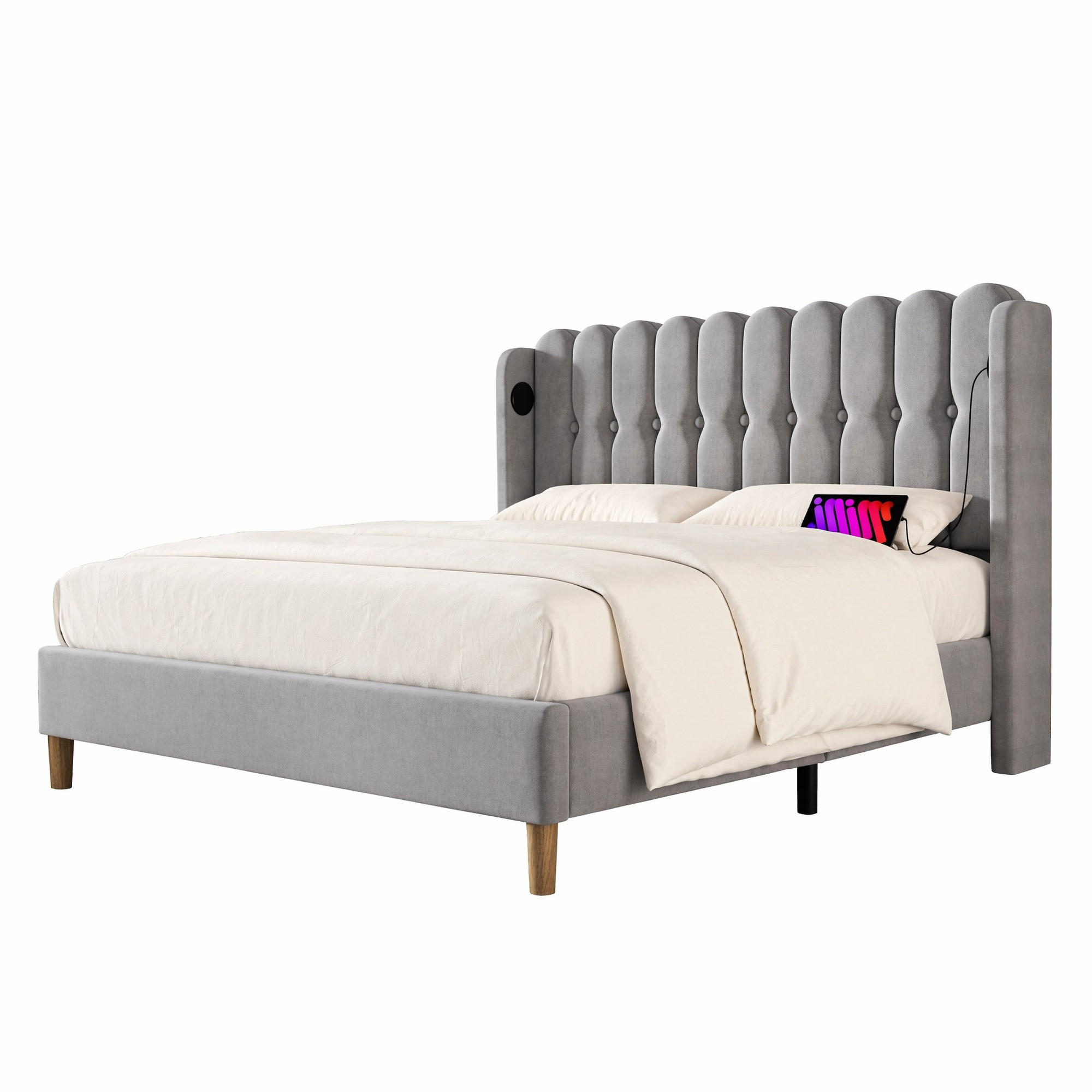 POLSTERBETT 140/200 mit USB, Type-C und Lattenrost in Grau - Grau, Holzwerkstoff/Textil (140/200cm) - EVRYAE