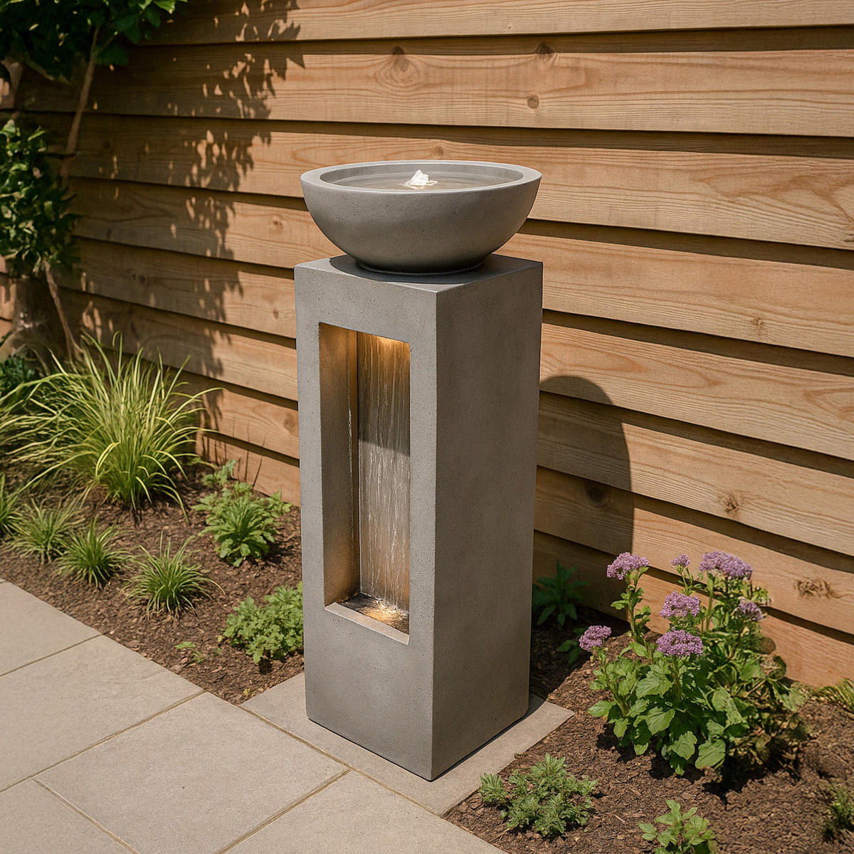 GARTENBRUNNEN Grau "Serenity Falls" - Grau, Stein (40/40/105cm) - Monstershop
