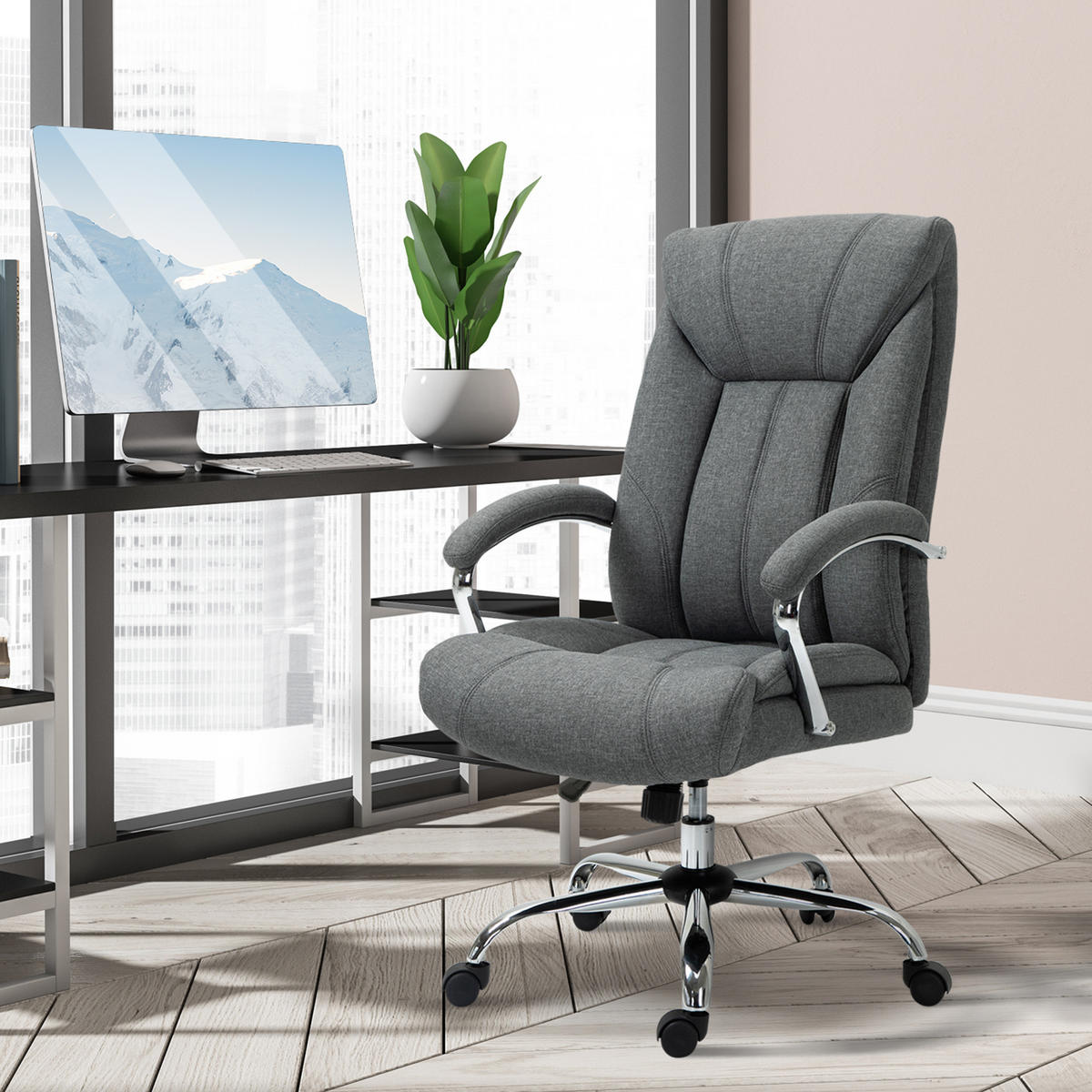 BÜROSTUHL DE-05112 Wippfunktion, Kopfstütze & höhenverstellbar Grau - Grau, Metall (78/118/65cm) - ComfortXL