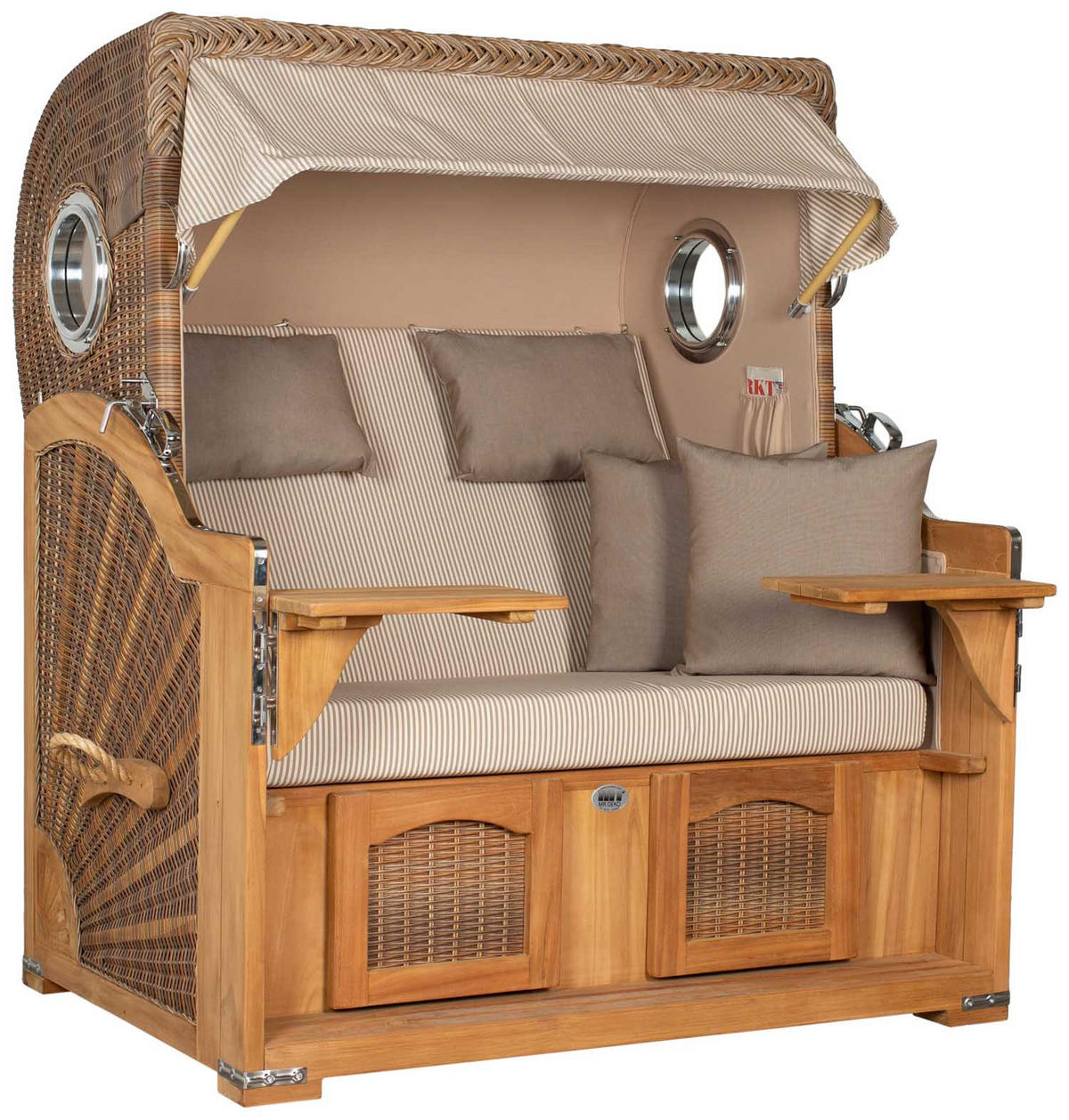 STRANDKORB XXL Düne Grande Teak Banana - Beige/Braun, Metall (142/170/95cm) - Mr. Deko