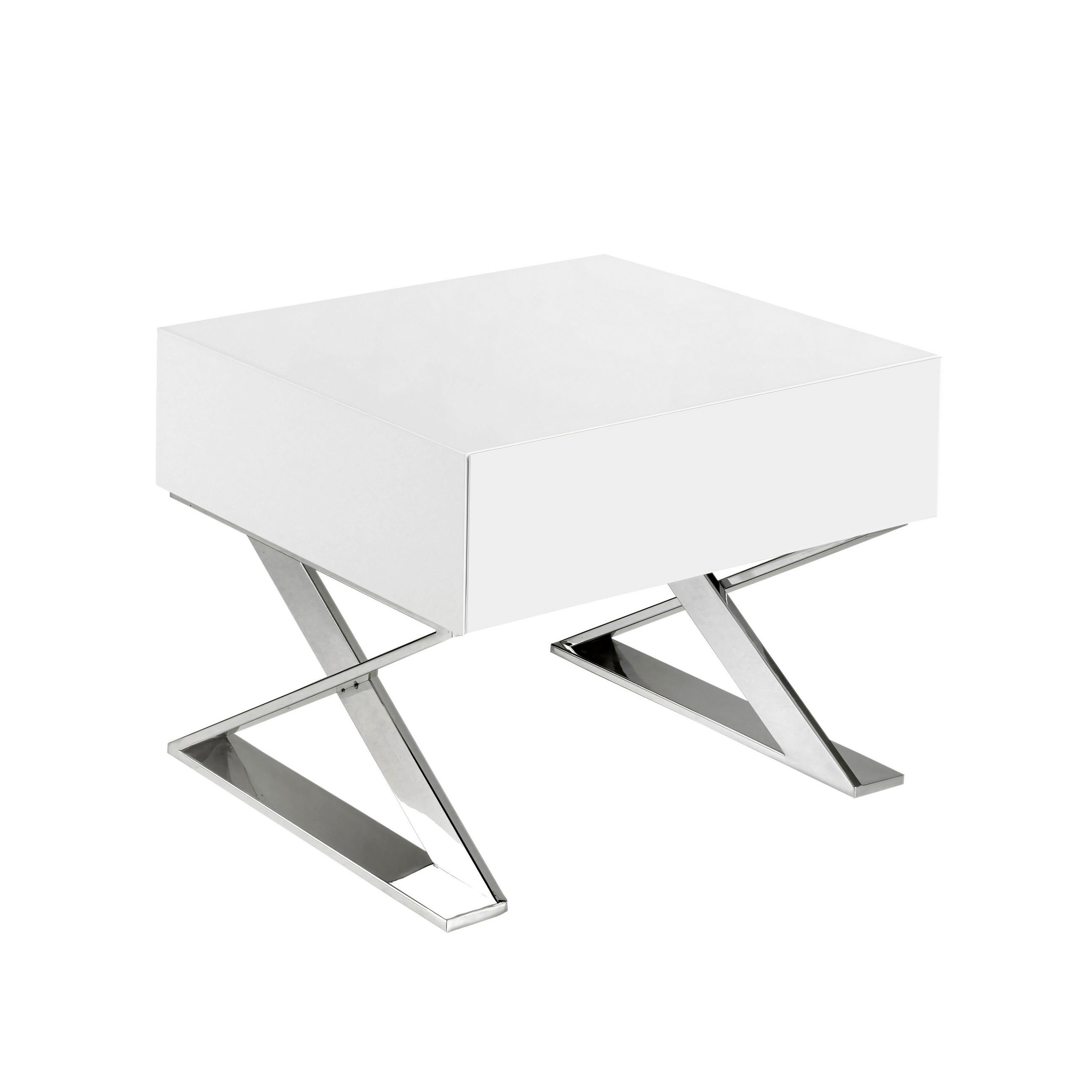 NACHTSCHRANK Nachttisch aus weißem Holz und verchromtem Stahl 50/48/38 cm - Edelstahlfarben/Weiß, Holz/Metall (50/38/48cm) - ANGEL CERDA