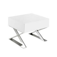 NACHTSCHRANK Nachttisch aus weißem Holz und verchromtem Stahl 50/48/38 cm - Edelstahlfarben/Weiß, Holz/Metall (50/38/48cm) - ANGEL CERDA