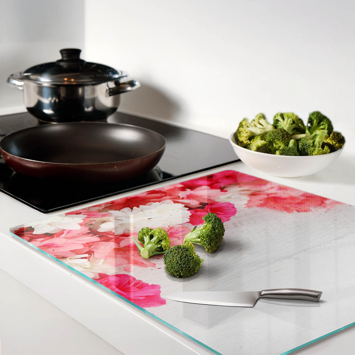GLASPLATTE 60x52 cm Blumen - Pink, Glas (60/0.4/52cm) - TULUP