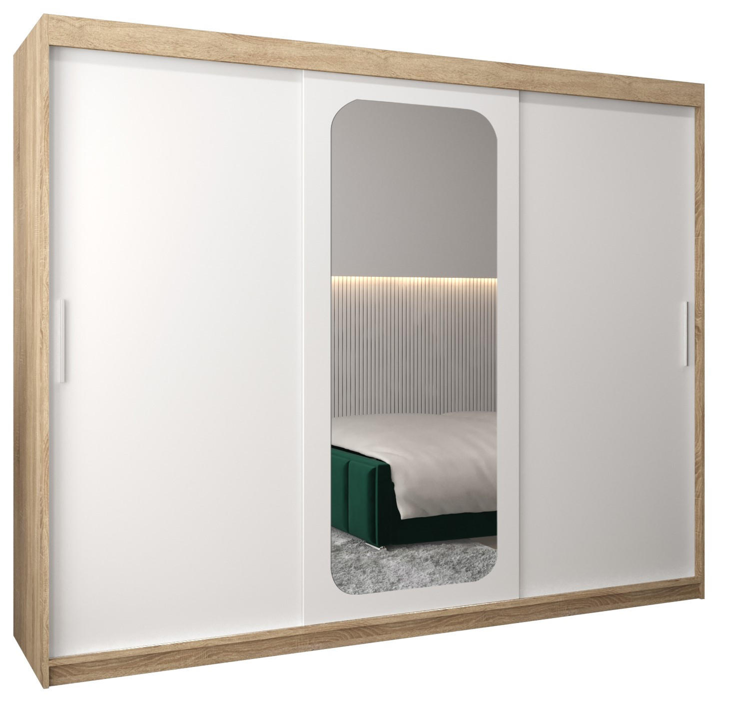 SCHWEBETÜRENSCHRANK 200/250/62 3-türig - Silberfarben/Weiß, Holz/Kunststoff (250/200/62cm) - Abiks Möbel