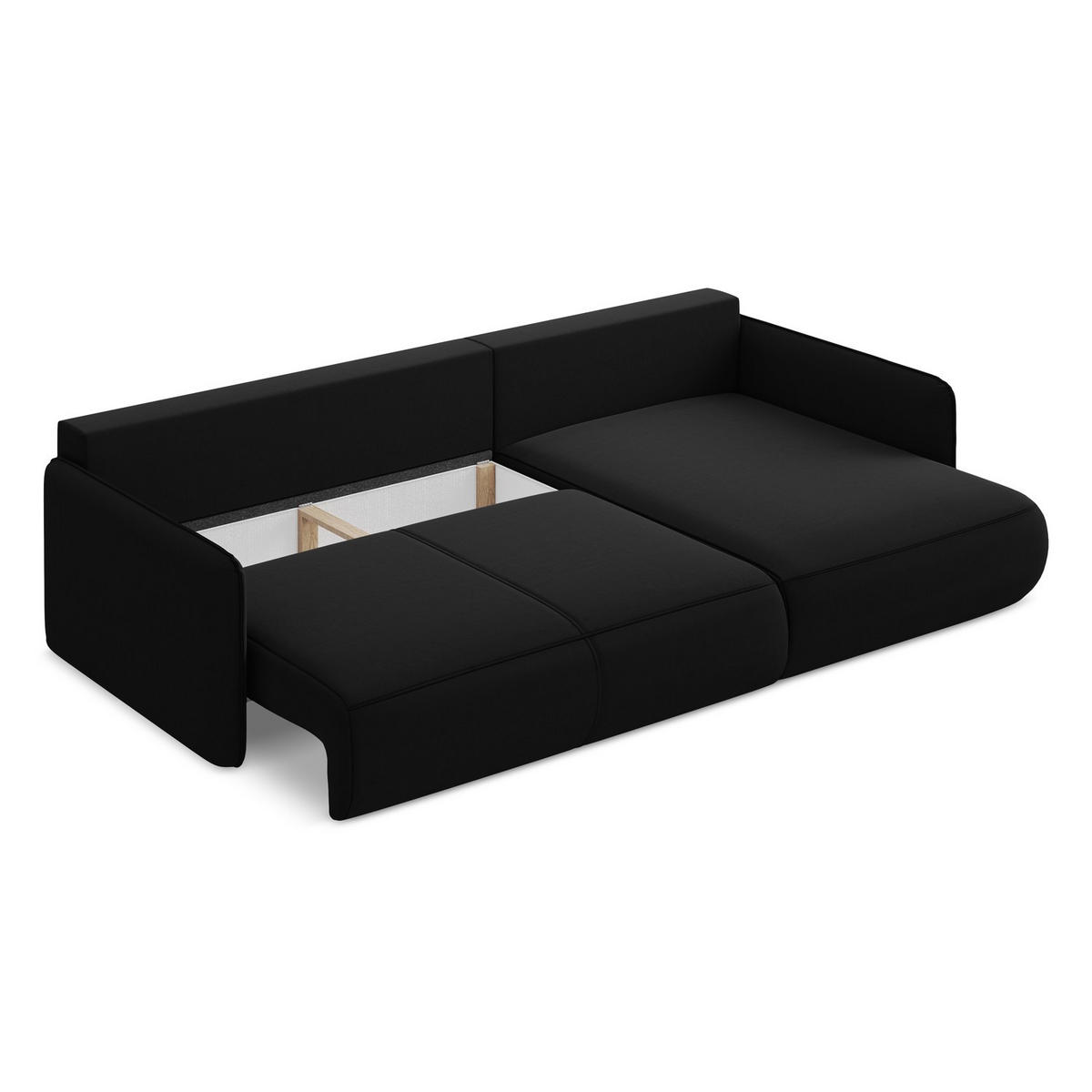 ECKSOFA mit Schlaffunktion Samt Stoff Schwarz - Schwarz, Kunststoff/Textil (240/148cm) - LaMiaSofa