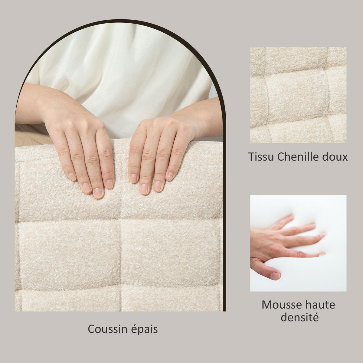 BARHOCKER 2er-Set DE-14756 höhenverstellbar mit Boucle-Stoff & Fußstütze Beige - Beige, Metall (45/115/51cm) - ComfortXL