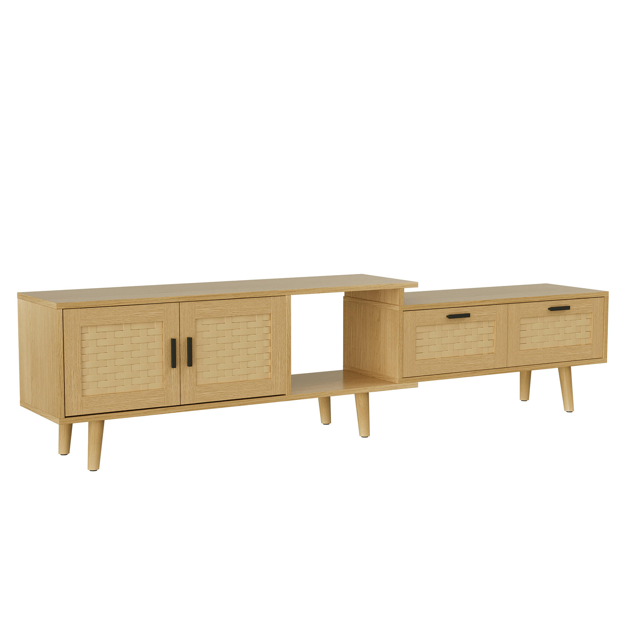 TV-SCHRANK ausziehbar, helles Eichenholz, Türen geflochten, geräumig, modern - Eichefarben, Holz (169/44/29.8cm) - EuroLiving