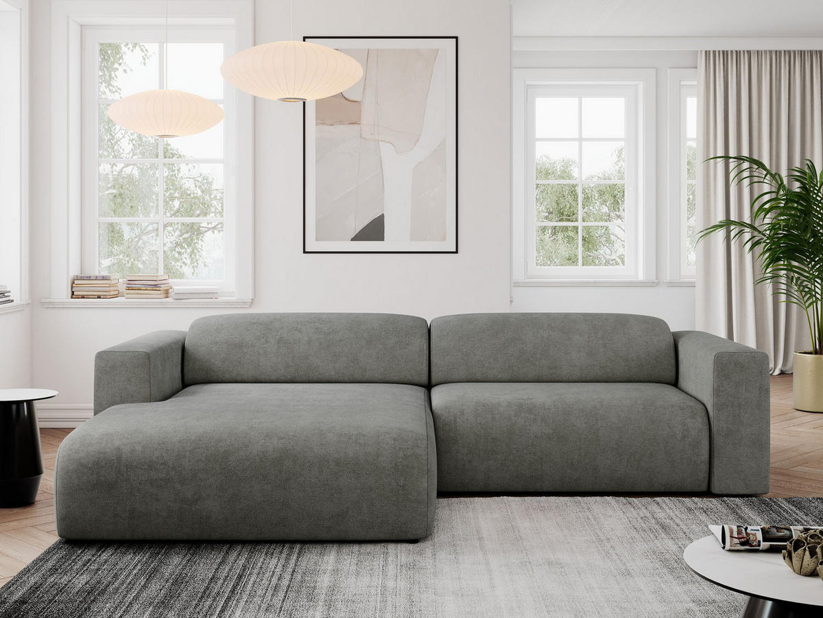 ECKSOFA PASADENA Grau Struktur - Links Seite - Schwarz/Grau, Kunststoff/Textil (288/180cm) - MKS